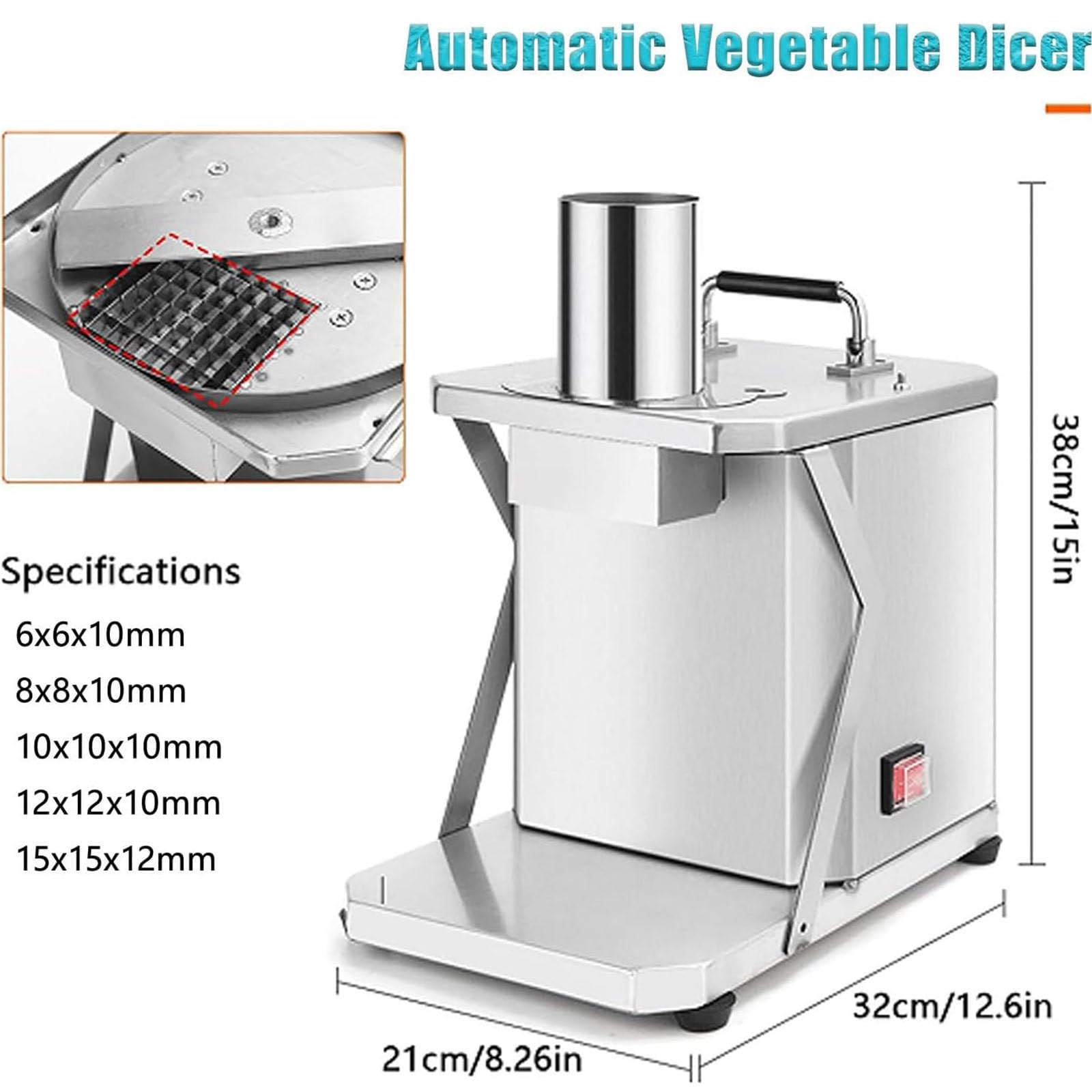 Cubettatrice Elettrica per Frutta E Verdura, Tagliaverdure, Taglia Verdure cubetti Elettrico, 200W Professionale Veggie Robot da Cucina con Stampi per Cubetti da 6/8/10/12/15 mm,220V