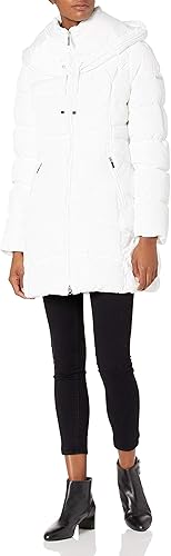Miniatura 3 de Laundry by Shelli Segal Chaqueta acolchada con capucha de 34 para mujer con ribete de piel sintética, color blanco real, talla L, Blanco verdadero