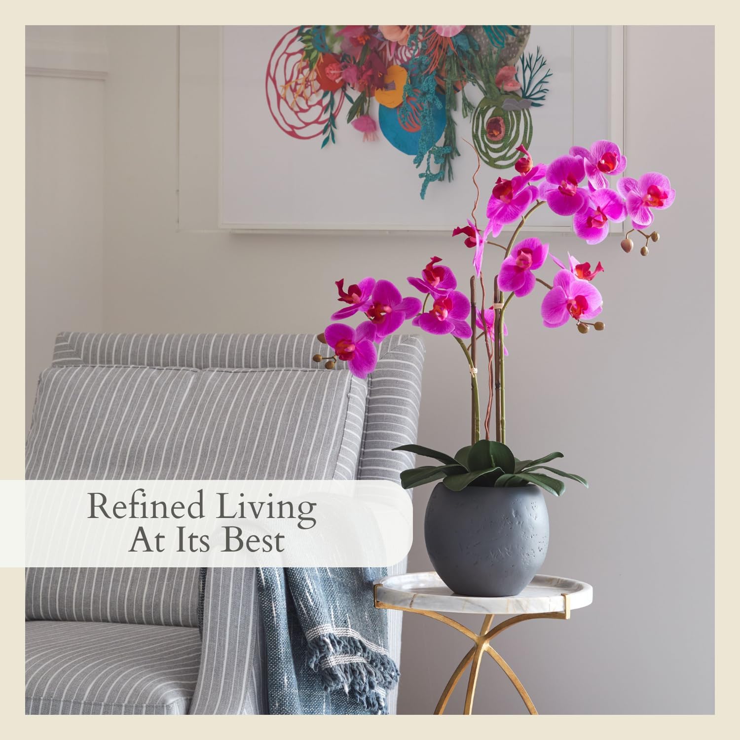 CG Hunter Faux Pink Orchid Plant, Premium Artificial Indoor Flower Display Stands 25-Inches with Beautiful Sculptural Blooms and Foliage That Lasts Forever, Grey Planter Pot Included - Image 4