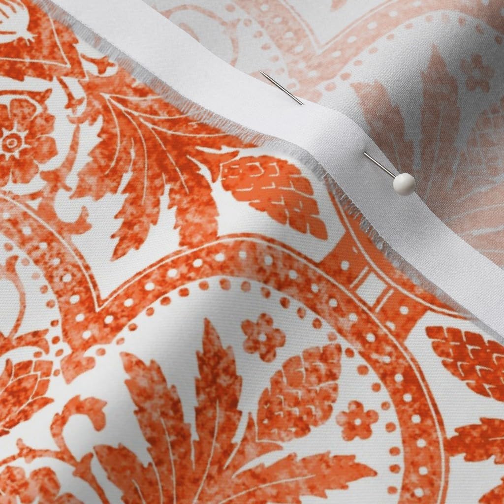 Spoonflower Fabric - Tile Antique Halloween White Orange Leaves Printed on Organic Cotton Sateen Fabric by The Yard - Sewing Quilting Apparel Home Decor