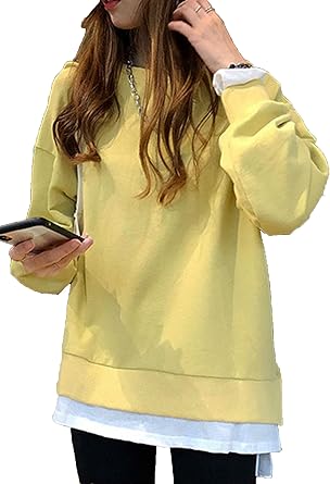 Amazon Co Jp ミニマリ トレーナー レディース ゆったり スウェット Tシャツ 長袖 カットソー 重ね着風 無地 プルオーバー トップス ファッション