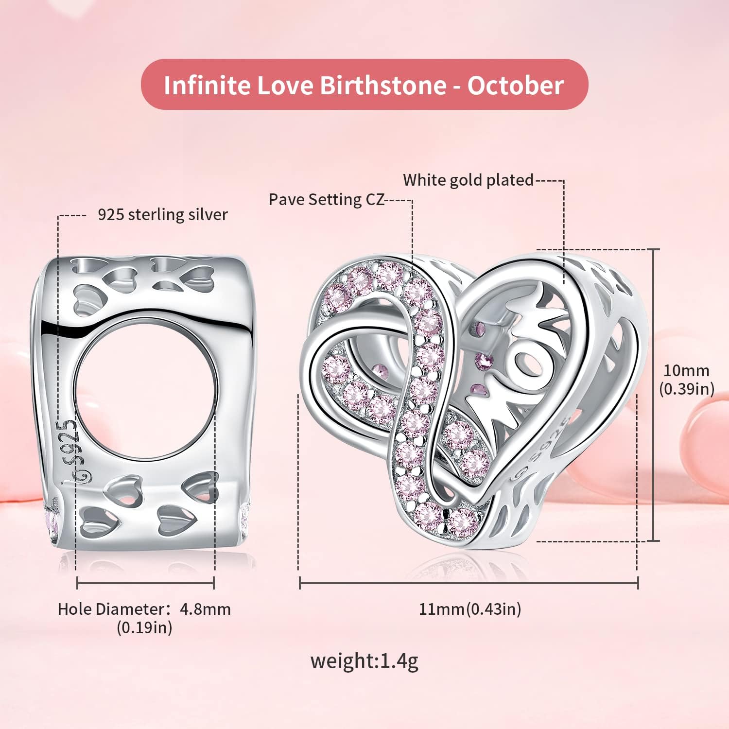 VOROCO 925 Sterling Silver mom Charm for Bracelets Necklaces pendant Charms,Infinity Love Heart Charms for Mother Birthday Christmas day Jewelry Gifts - Image 4
