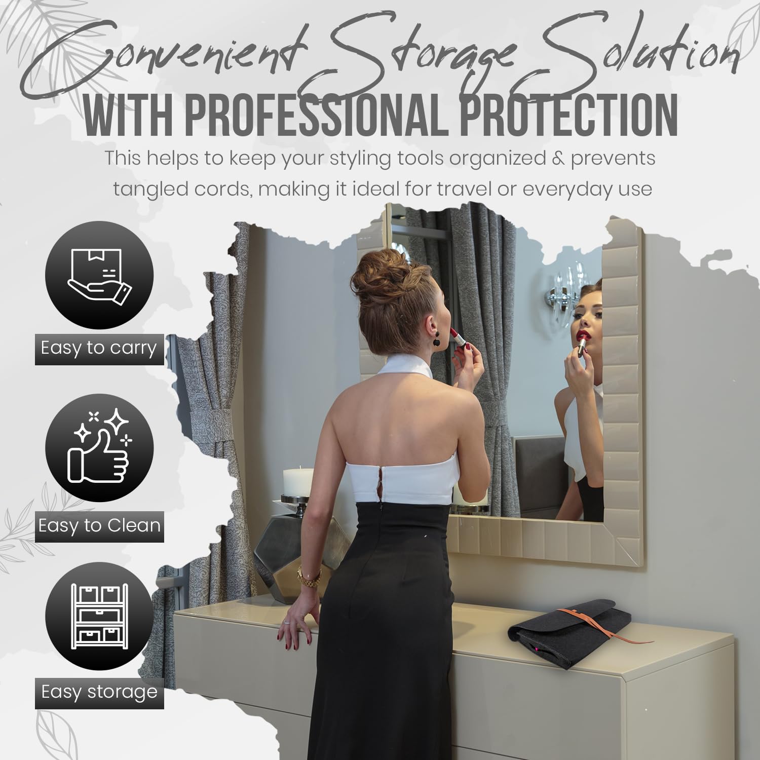 Glamza Hair Straightener Mat & Pouch - Made from Heat Resistant Safety Felt - Ideal for Home & Travel (Black (Pouchy)) - Image 3