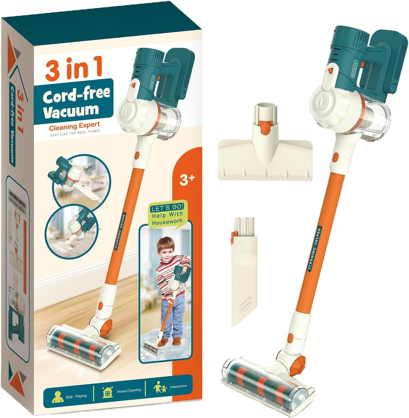 Vacuum Cleaner That Really Aspirates, Cleaning Play Kit With Lights And Sounds For Girls And Boys, Household Vacuum Cleaner Toy Kit With 3 Nozzles, Imitation Toys, Ideal For Role Play, Birthday