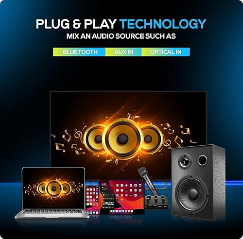 Miniatura 5 de SoundBeast Sistema de karaoke inalámbrico y mezclador PA - Incluye 2 micrófonos inalámbricos y 1 mini mezclador - Bluetooth entrada óptica salida