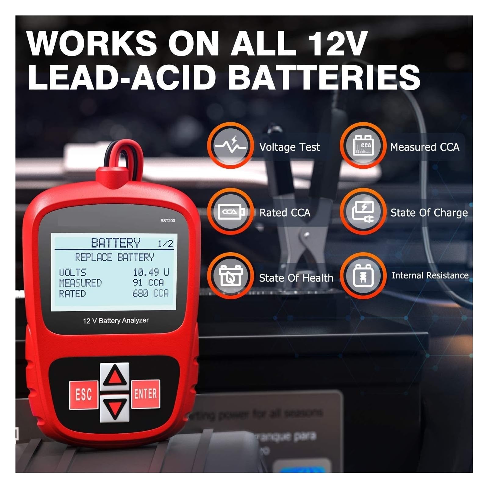 Tester for Batterie 12V 100-1100CCA Tester di Carico for Batterie for Auto Analizzatore di Batterie for Veicoli Diesel for Veicoli A Benzina