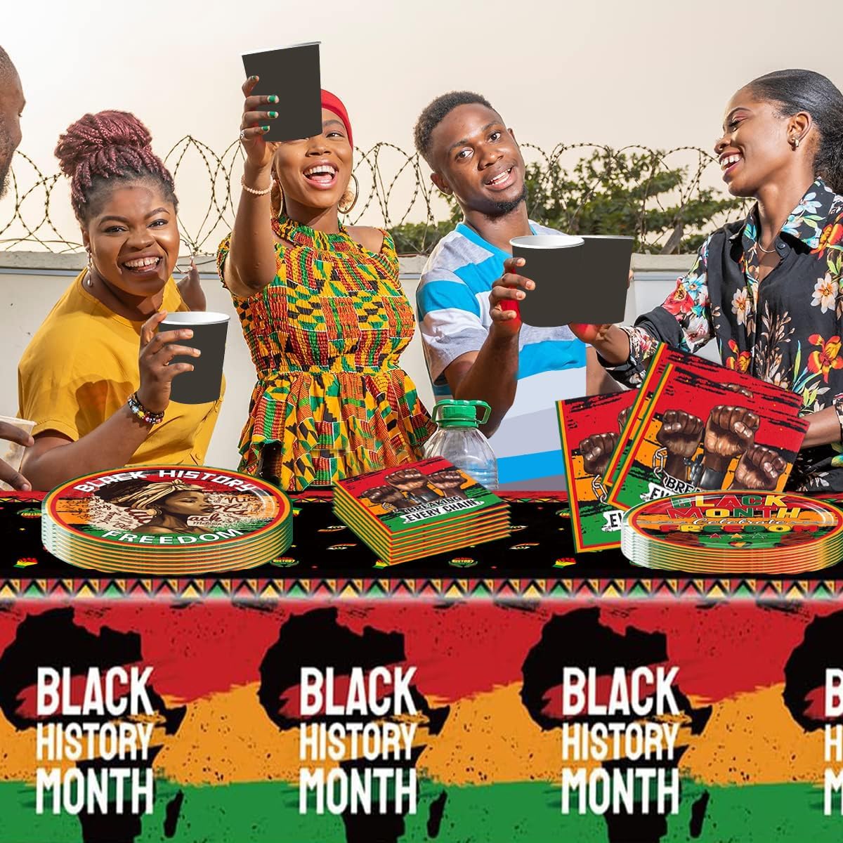 3Pcs Black History Month Tablecloth 86x51 Inch African American Memorial Events February Holiday Plastic Table Cover Decoration Black History Month Celebration Party Disposable Table Cloth