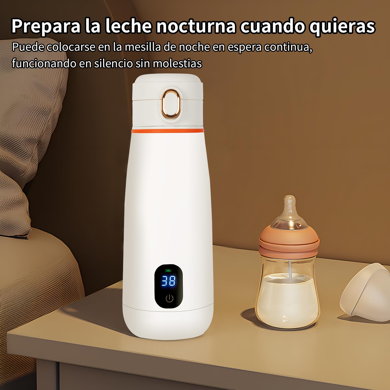 Calienta Biberones Portátil, Calentador de Biberones Recargable USB, Capacidad de 350mL, Carga Rápida con Control de Temperatura Para viajes