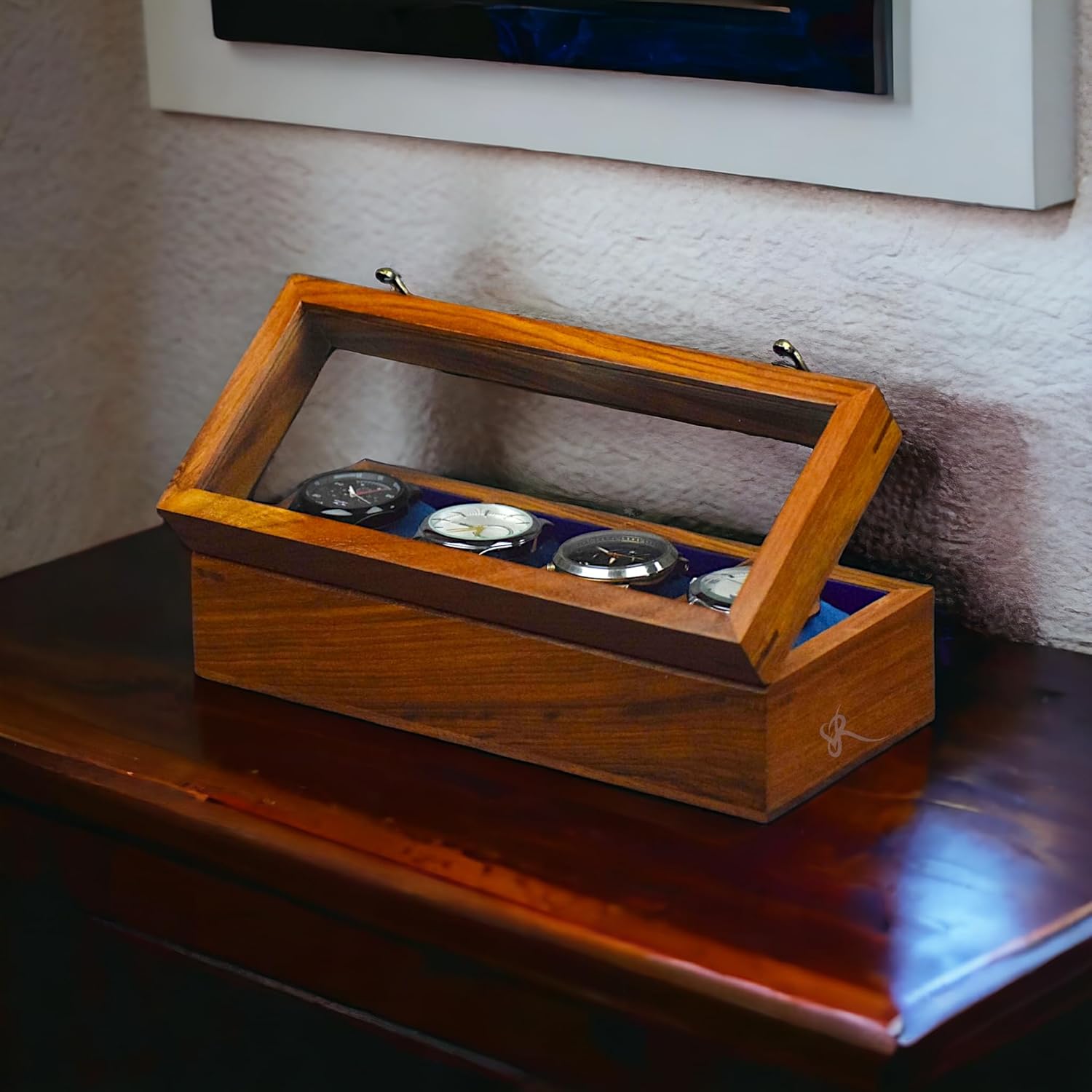 Royal Craft Expertise Handmade Superior Indian Rosewood Four slot Mens Watch Display Case Box for Men | Wooden Mens Watch Box | Handmade Cushions - Made for Special Peoples and Events |