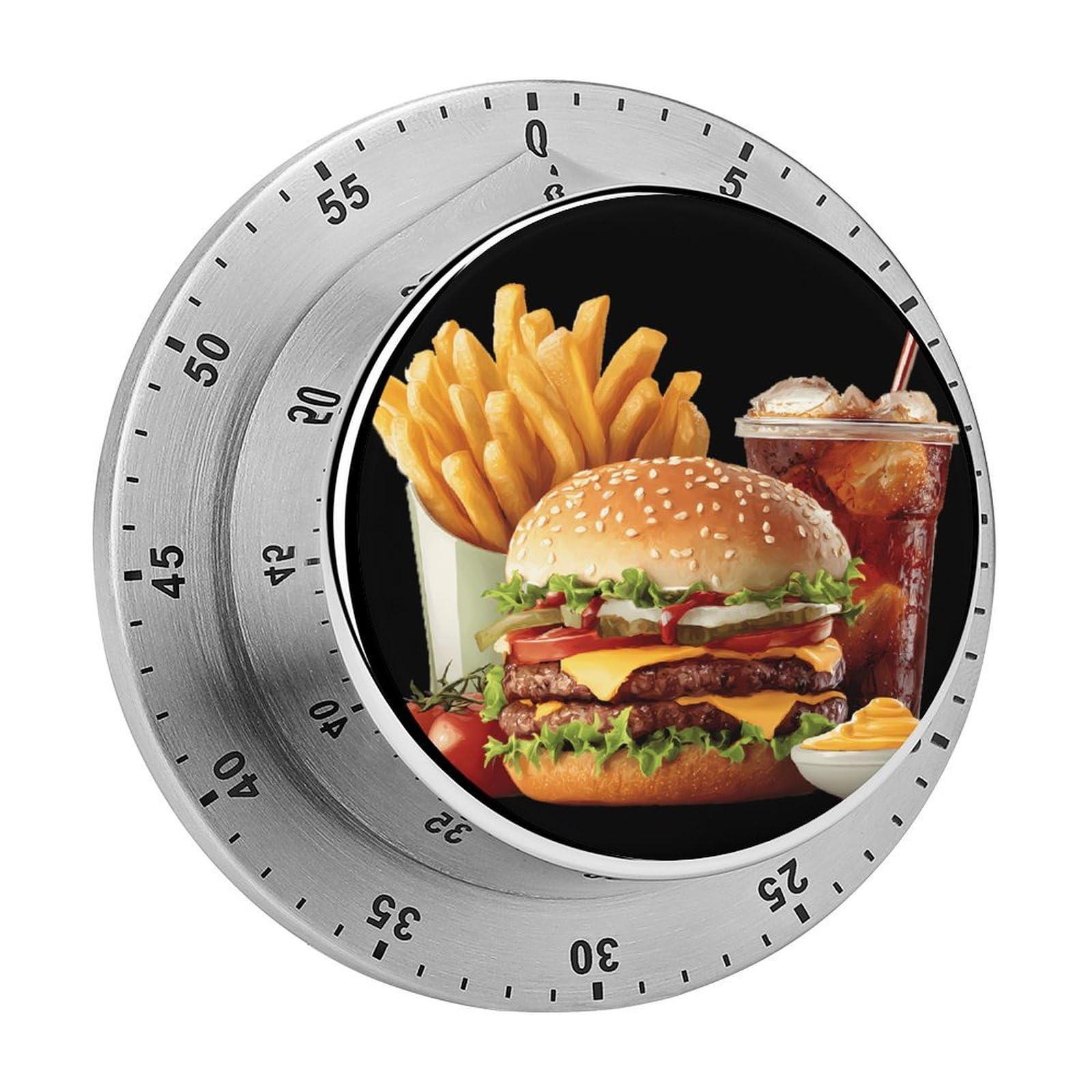 Fast Food Hamburger Fries Drink Mechanical Timer with Alarm for Kitchen Cooking Productivity Stainless Steel Timers