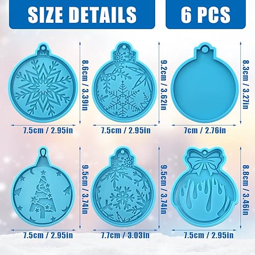 Miniatura 2 de Moldes de resina para adornos de Navidad, 6 moldes de silicona redondos de resina de Navidad para árbol de Navidad, copo de nieve, colgante de día
