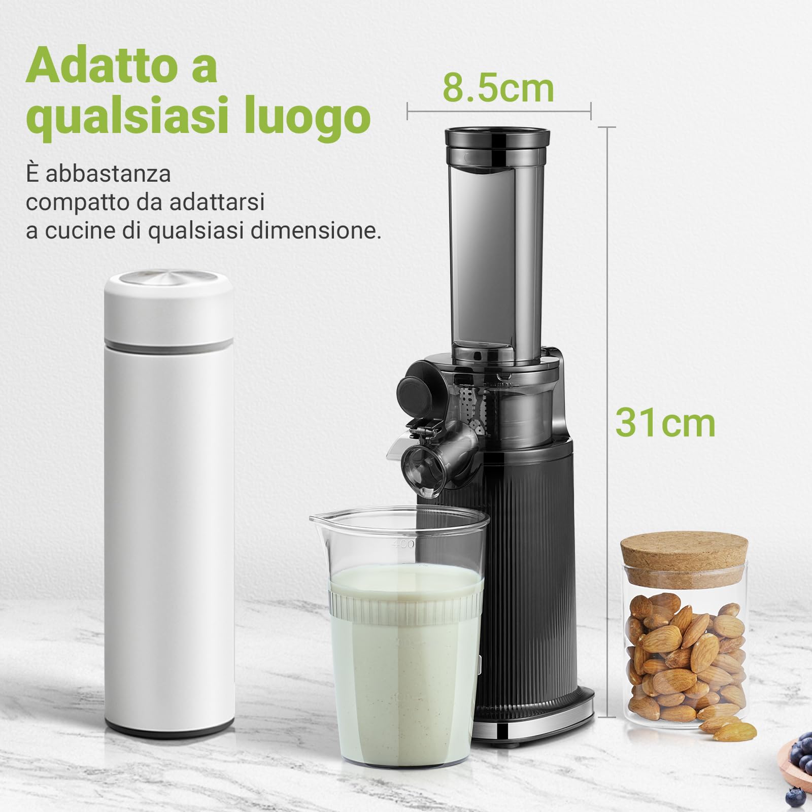 AAOBOSI Spremiagrumi elettrico AOBOSI-Mini estrattore frutta e verdura con funzione di masticazione inversa-centrifuga frutta e verdura con spazzola e 2 tazze-Multifunzione Spremiagrumi.