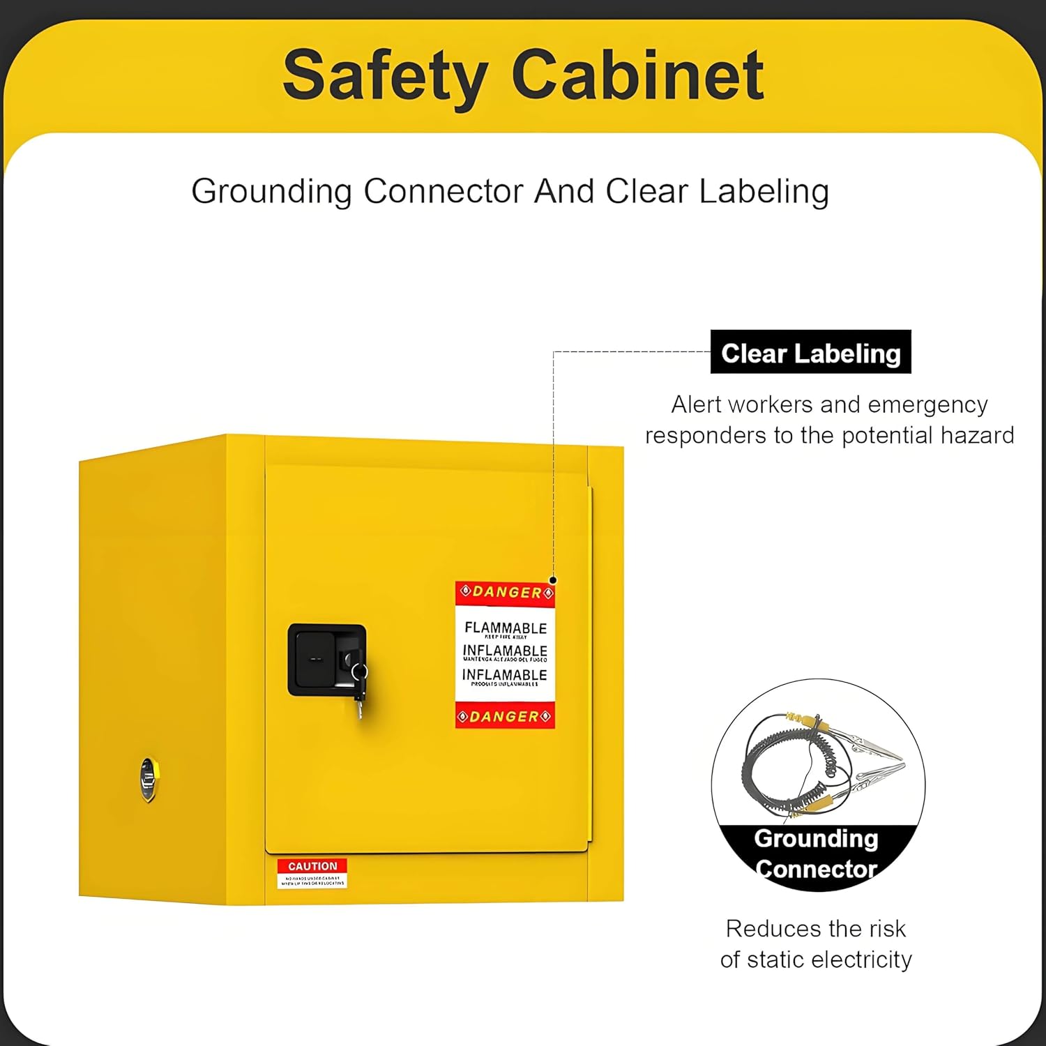 Double Wall Flammable Storage Cabinet with Ventilation Ports, Adjustable Shelf, Anti Static Hazardous Materials Cupboard for Lab Yellow-12Gallons