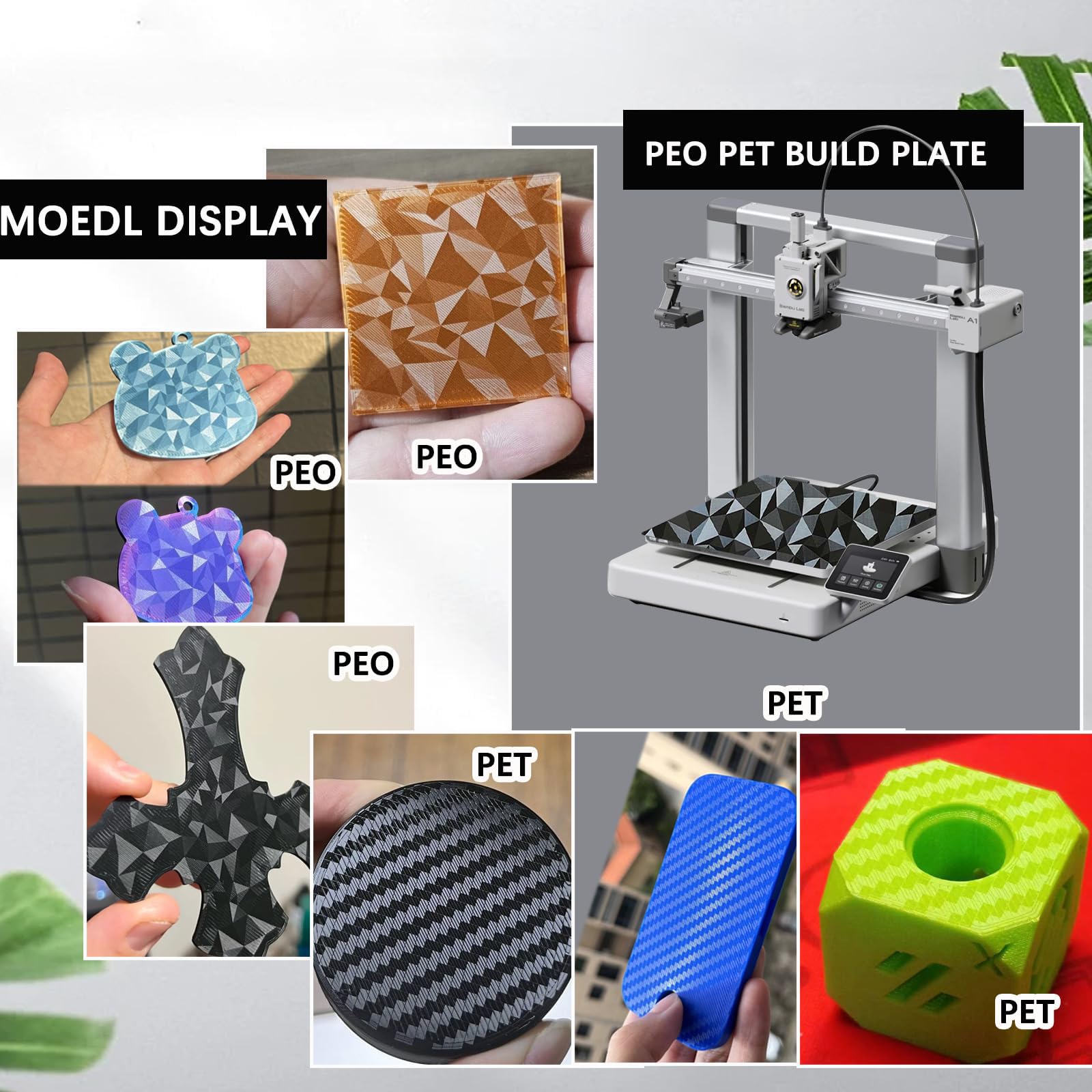 Drukarka 3D PEO PET Bambu Labs płyta budowlana do Bambu Lab X1C/X1/X1E/P1P/P1S/A1, 257 x 257 mm diament PEO + włókno węglowe PET elastyczna blacha stalowa platforma Bambu A1