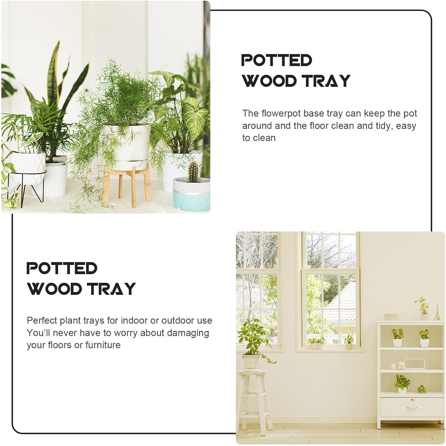 Ciieeo Wooden Plant Pot Holder Tray with Universal Wheels, 30cm Diameter Carbonized Anti-Corrosion Flowerpot Base for Indoor Outdoor Planter Mobility