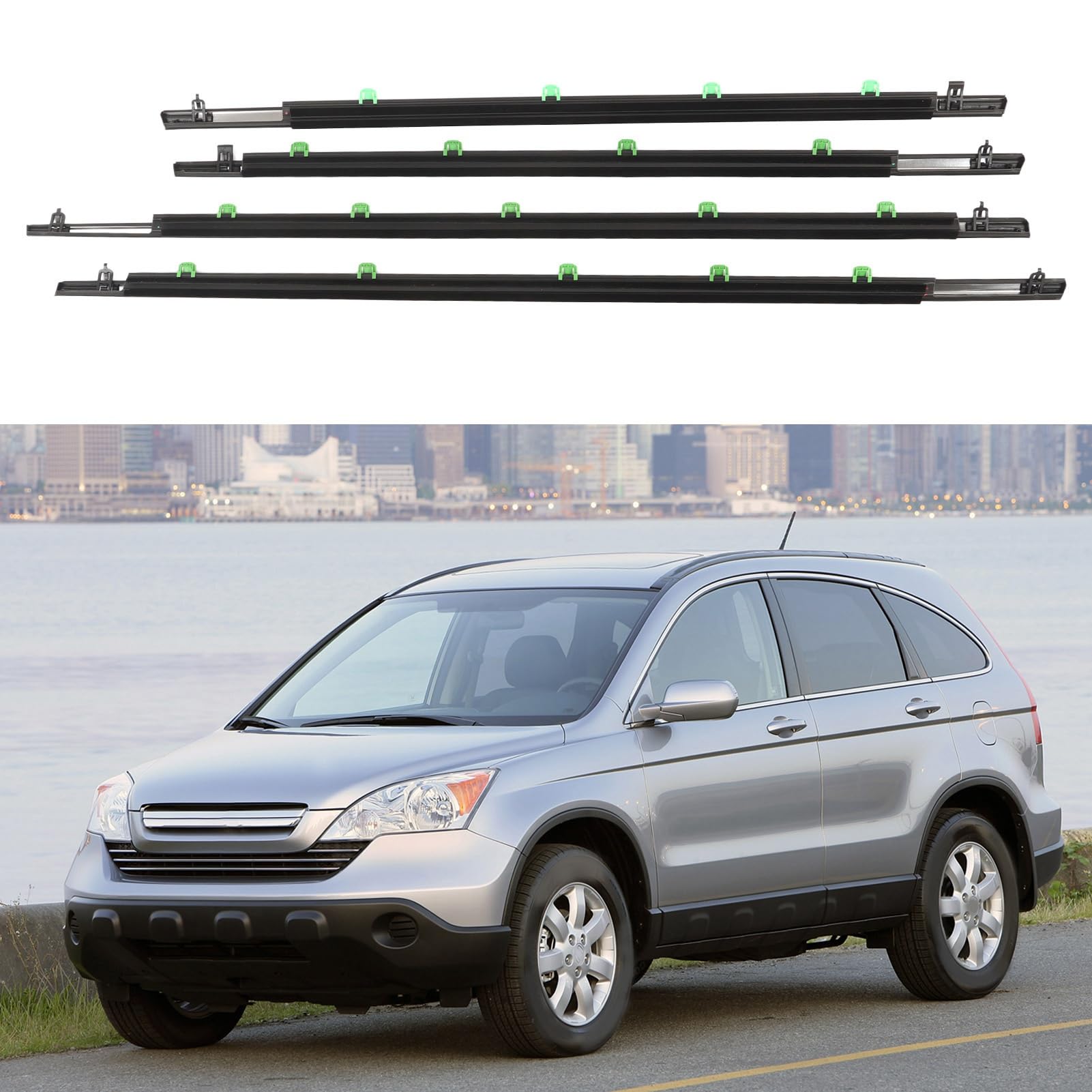 4 Pièces Garniture de Fenêtre de Voiture Haute stabilité 72410 SWA A01 Bande Météo pour CR‑V 2007-2011 Base de s'adapte à la Porte i Garniture de Fenêtre de VoitureBande Météo de