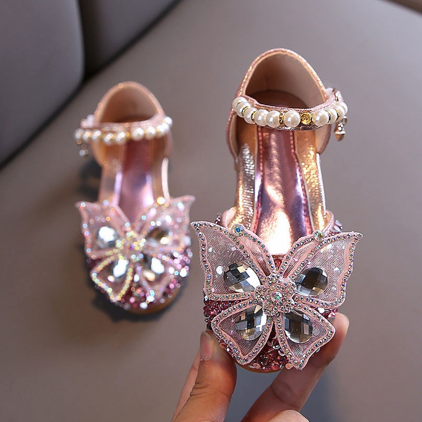 Chaussures de princesse pour fille - Paillettes - Couleur unie - Antidérapantes - Chaussures de mariage - Strass - Chaussures de soirée élégantes - Ballerines en cristal - Tailles EU 21 à 36