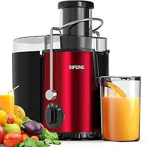 SiFENE 3" Centrifugal Juicer: 800W Motor, 3 Speeds, High Yield. Dishwasher Safe, BPA-Free, Easy Clean. 400ml Compact Design, Safe for Kids. Perfect for Quick Breakfast Juicing (Red).
