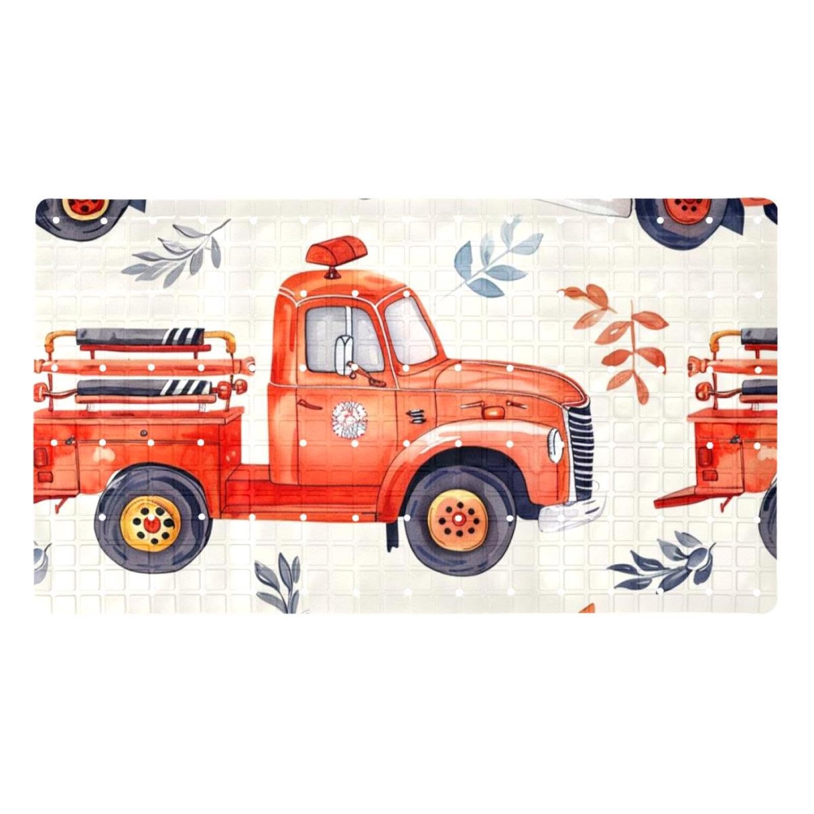 Tapete de PVC extralargo Red Little Fire Truck antideslizante para bañera familiar de secado rápido