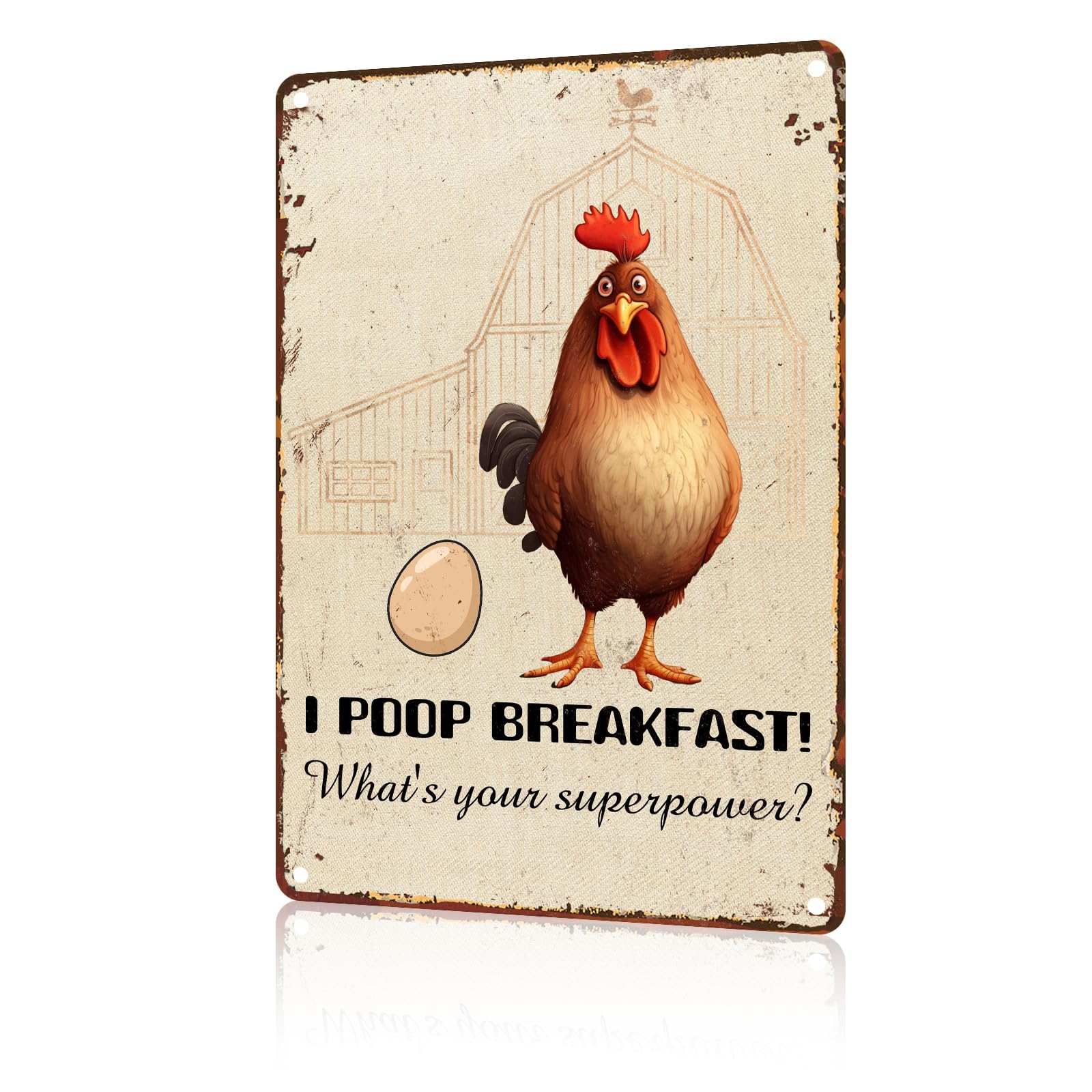 Anceky Funny Chicken Decor Chicken I Poop Breakfast Whats Your Superpower Vintage Metal Signs Animal Tin Sign for Home Outdoor Wall Decor 12×16 Inch