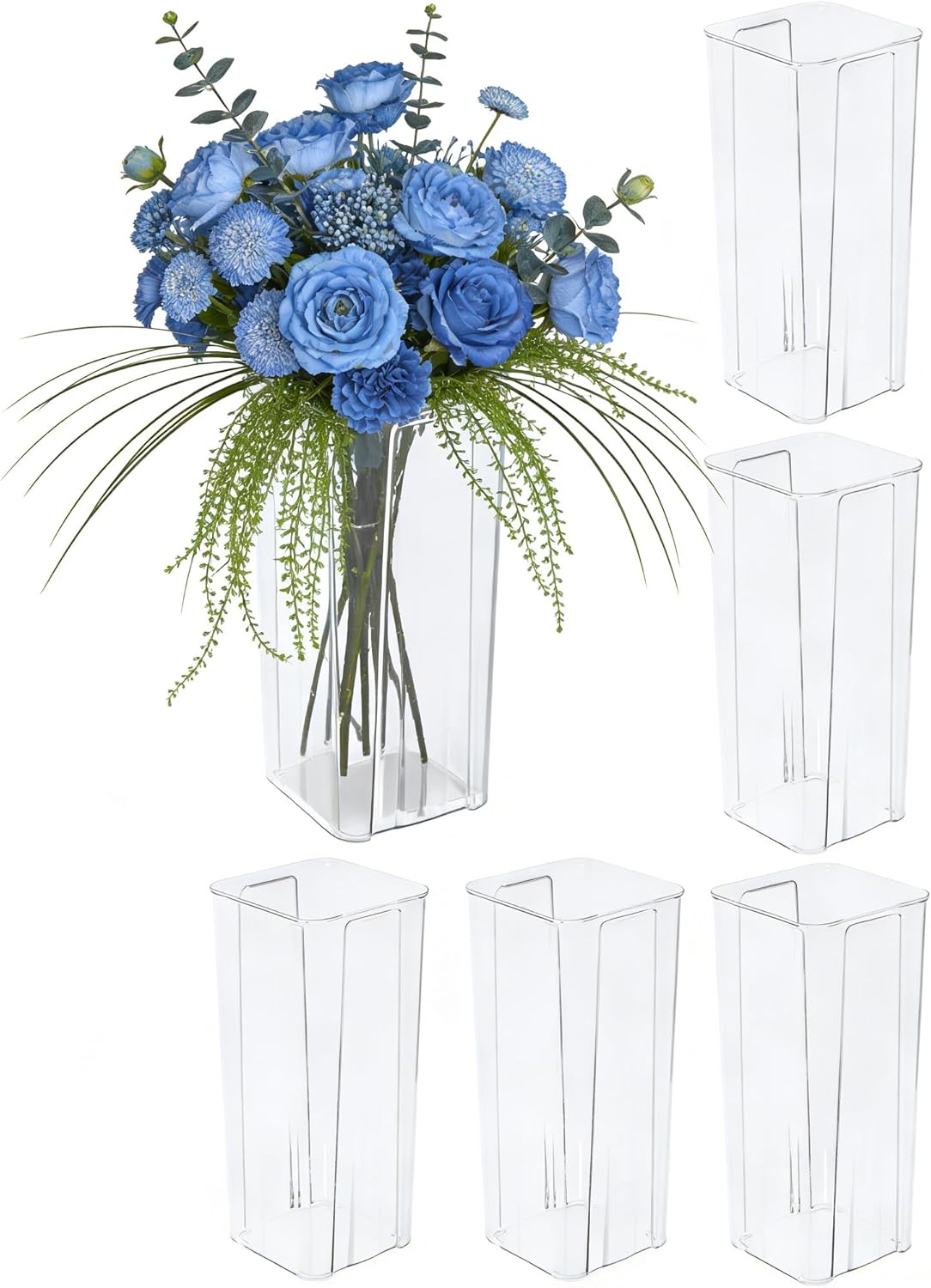 6 Pack 9.25 Inch Tall Flowers Vase, Clear Acrylic Bud Vase for Wedding Decorations, Home Decor, Housewarming Gift