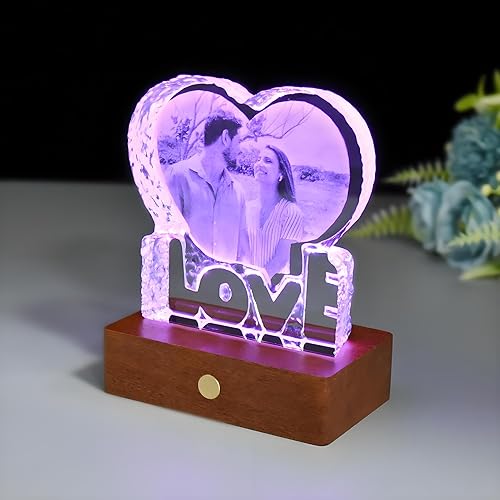 Miniatura 2 de Marco de fotos de cristal personalizado en forma de corazón para cumpleaños, Navidad, aniversario de boda, regalo del día de San Valentín para