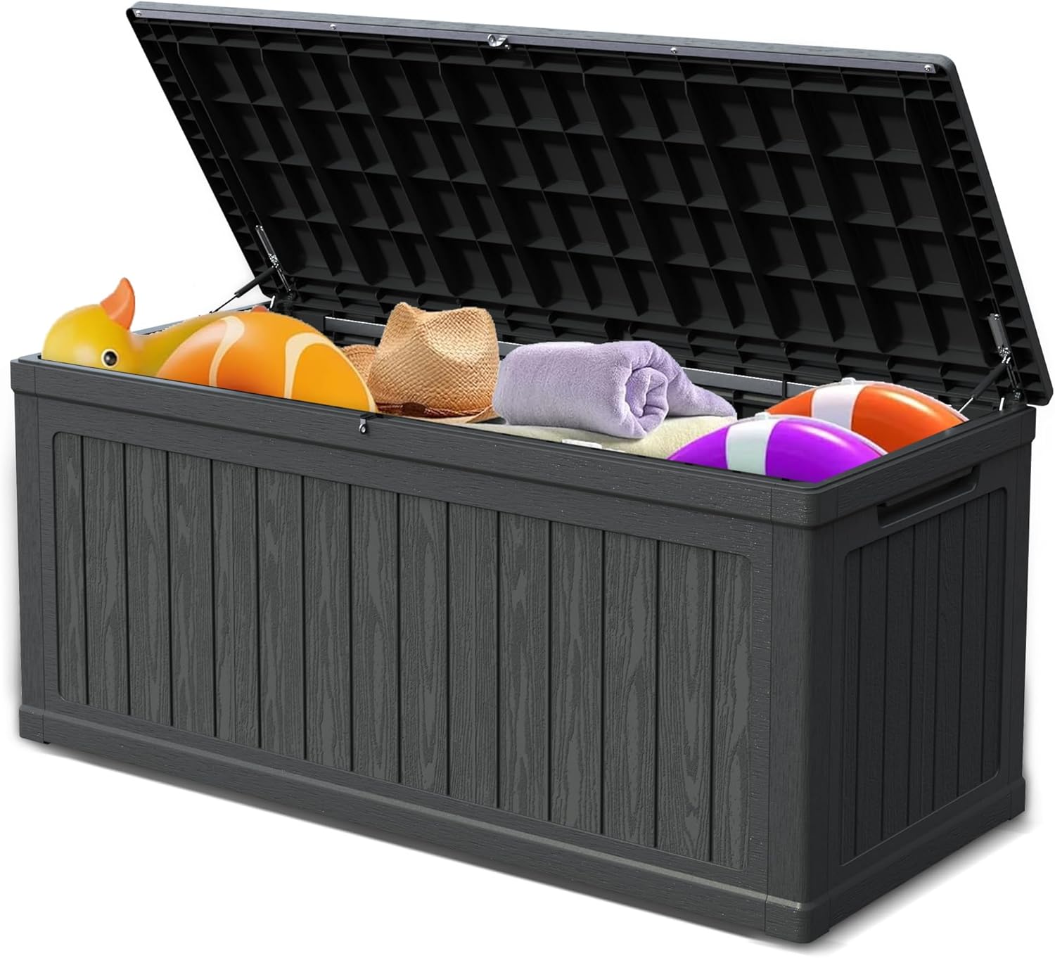 320 Gallon Waterproof Outdoor Storage Box, Lockable Deck Boxes With Handle, Indoor and outdoor Resin Storage Box for Garden Tools, Patio Cushions, Package Delivery, Black