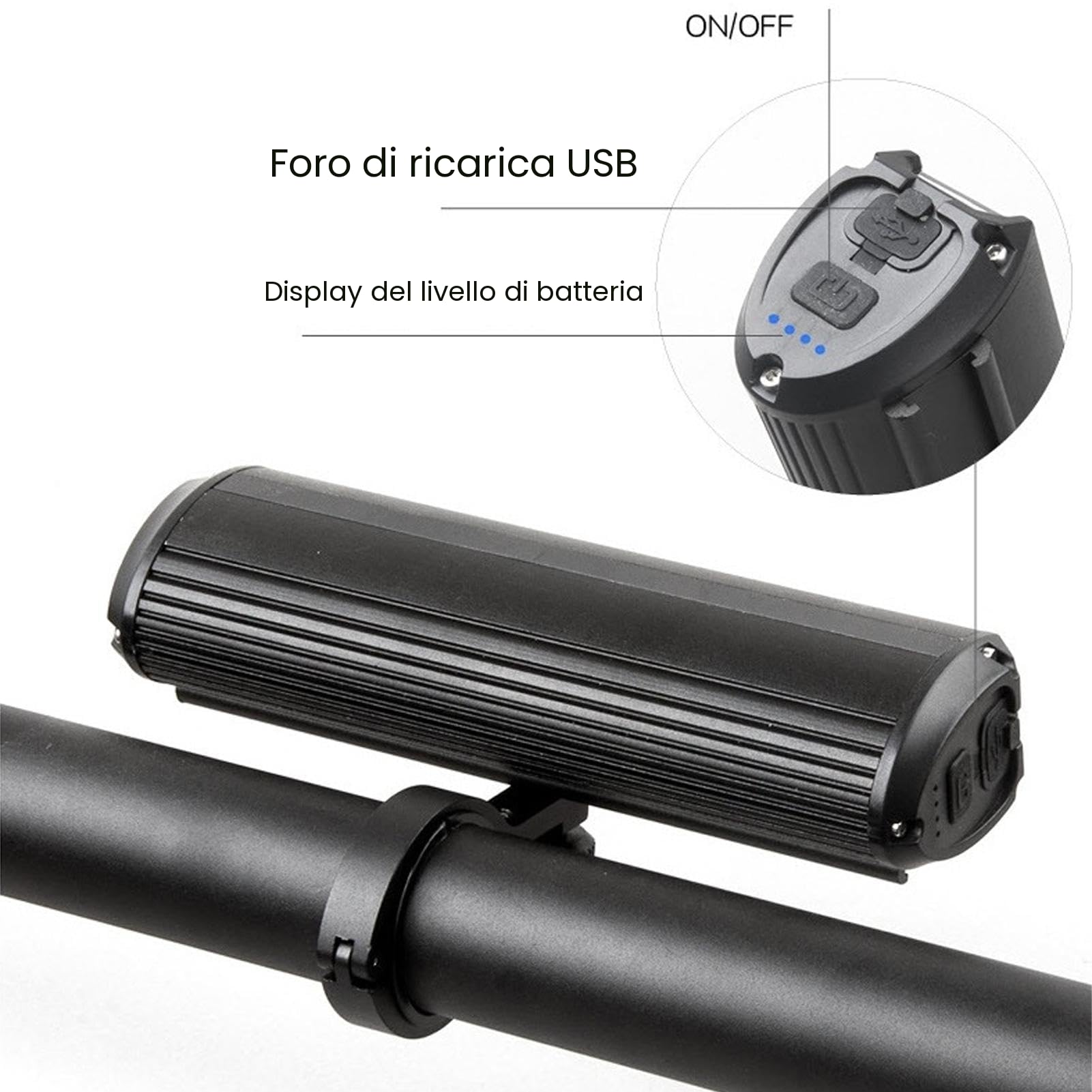 Generic Faro LED per moto, super luminoso, 1200 lumen, impermeabile, ricaricabile, nero