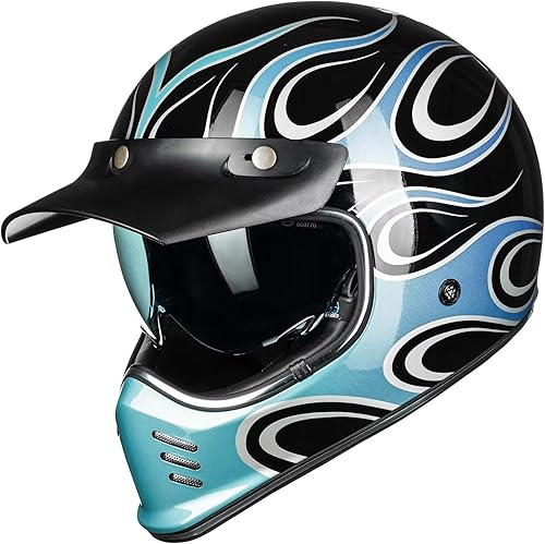 Miniatura 9 de ILM Casco de motocicleta de cara completa vintage para adultos y hombres, compatible con ciclomotor, ATV, Cruiser, scooter, DOT ECE, modelo Z502