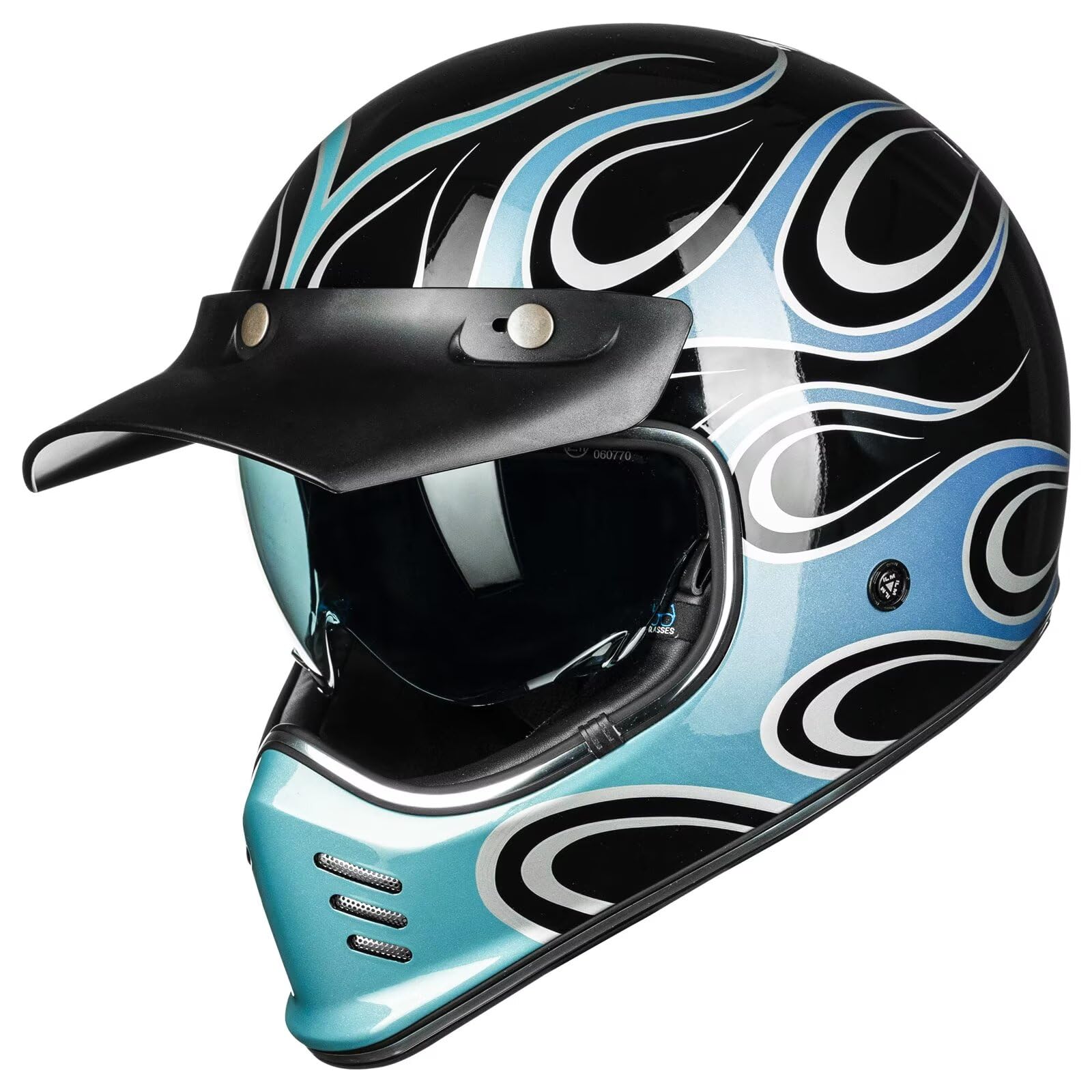 ILM Vintage Full Face Motorcycle Helmets for Adults Men Inner Visor Compatible for Moped ATV Cruiser Scooter DOT ECE ModelZ502(Fire Silver, L)