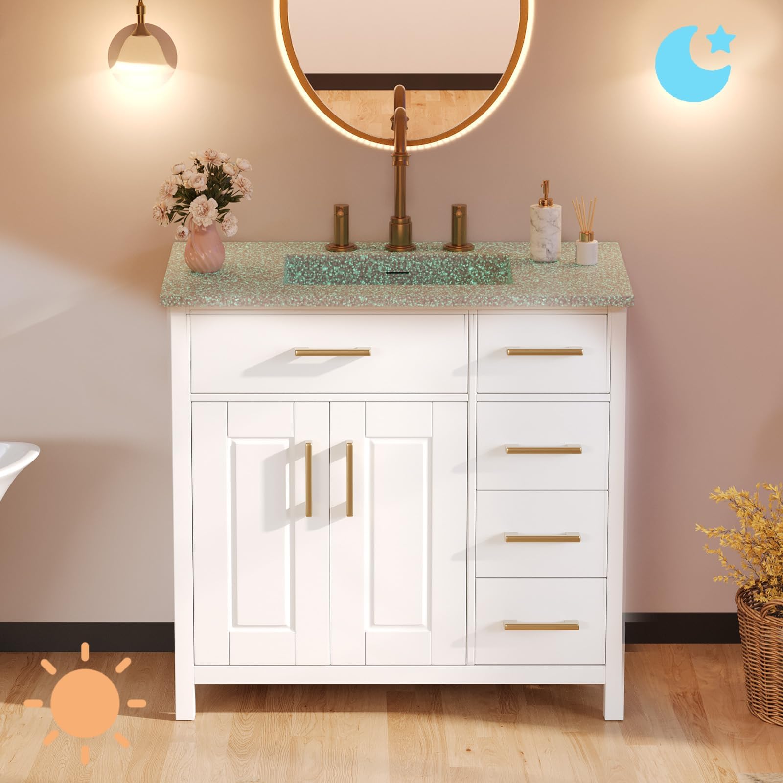 Amazon.com: VanAcc 36" Noctilucent Bathroom Vanity with Single Sink Combo, Modern Small Bathroom ...