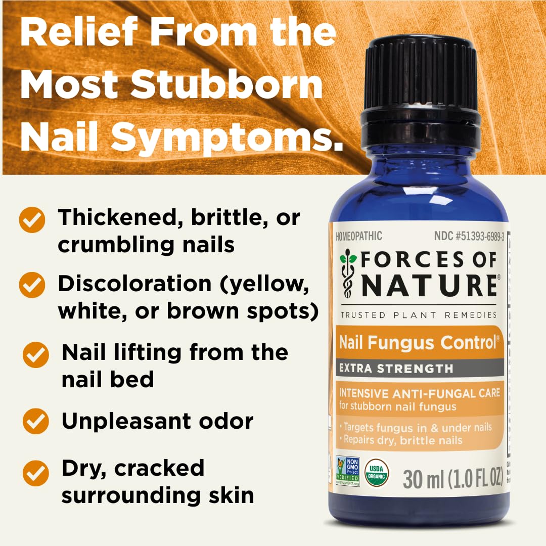 Forces of Nature Toenail Nail Fungus Treatment Extra Strength, Organic Antifungal Restores Appearance of Toenails and Fingernails, Homeopathic Medicine for Cracked, Dry and Damaged Nails, 1.0 FL OZ