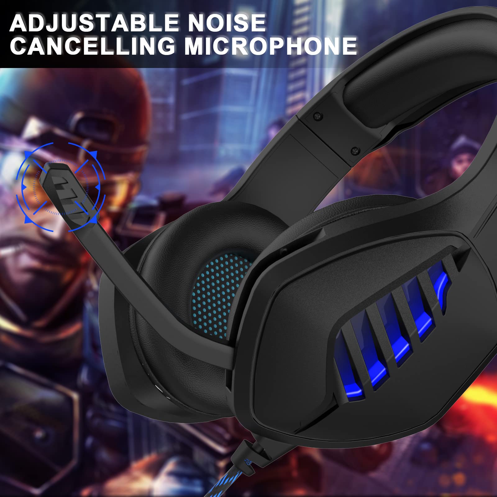 Cuffie Gaming PS4 Cuffie da Gioco, Cuffie da Gaming con Microfono, 3.5mm Jack, Bass Stereo, LED Luce, Compatibile con PS5/PS4/Xbox/Switch/PC/Laptop/Tablet
