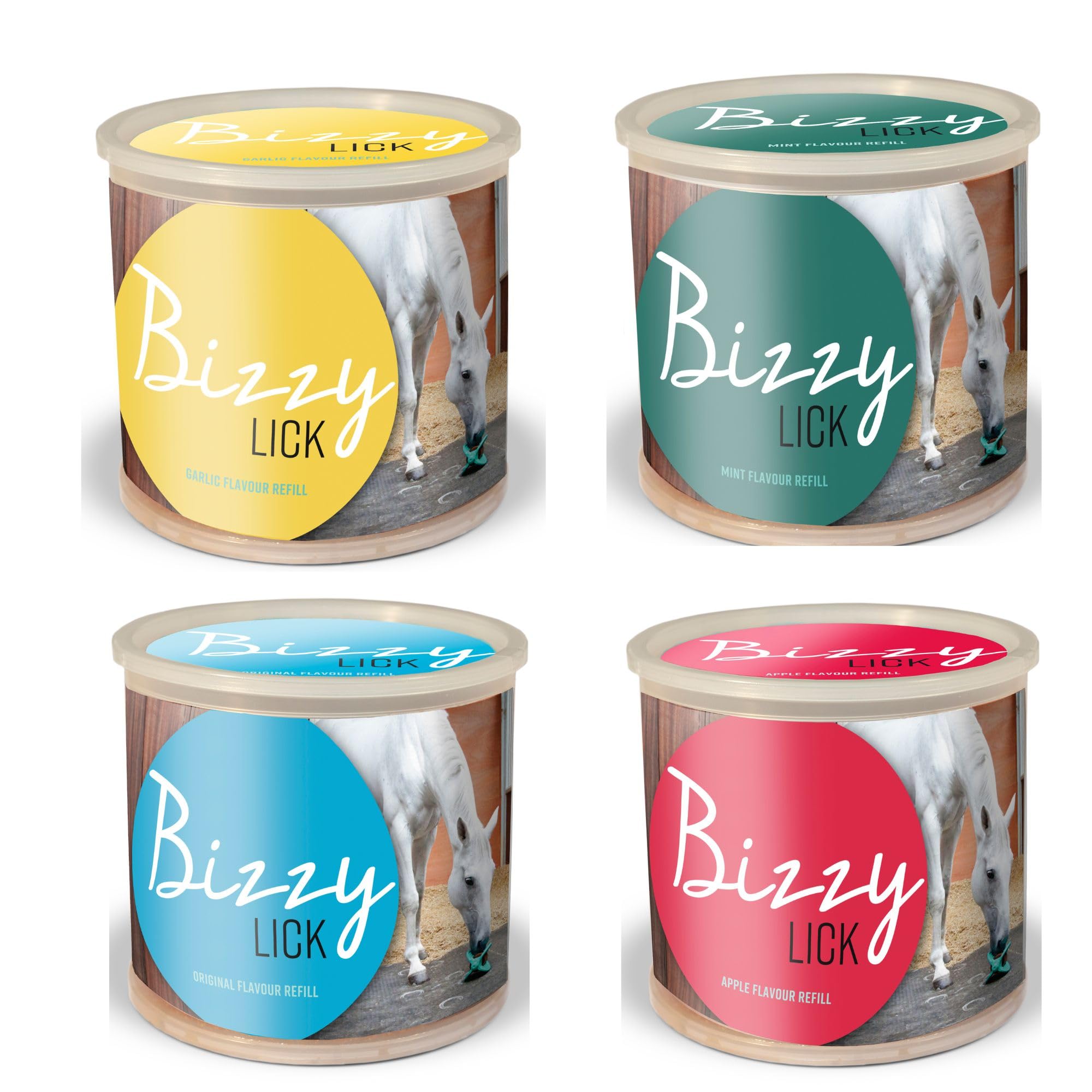 Bizzy Horse Lick Multipack | 4 flavours in one pack - Original, Apple, Garlic & Mint | Use with Bizzy Ball, tasty horse treat | 4kg