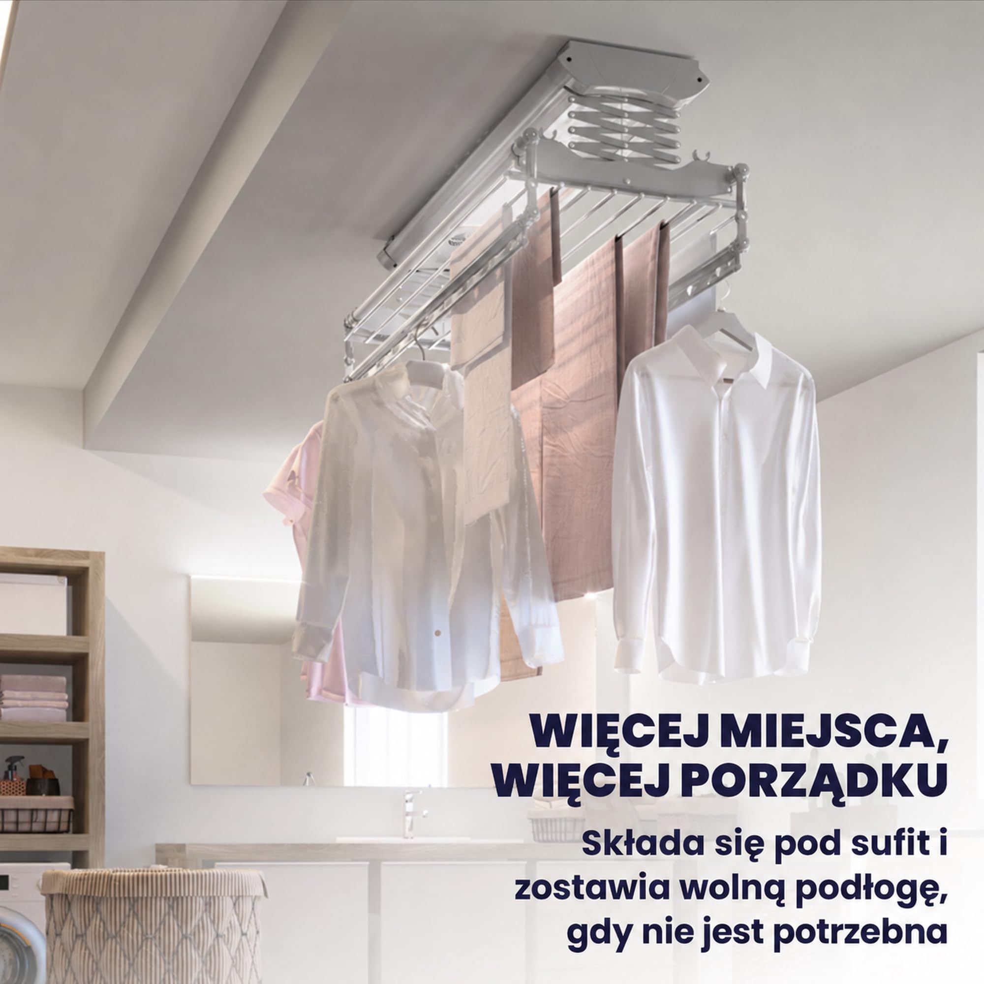 Foxydry Air, elektryczna suszarka sufitowa, sterowana pilotem, 160 cm | oszczędność miejsca, z aluminium, automatyczna, rozsuwana, do pościeli, udźwig 35 kg, szara