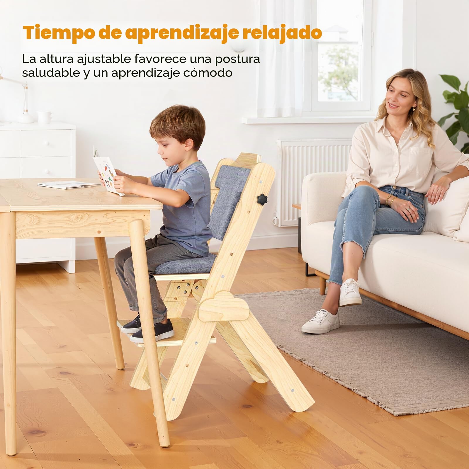 Trona de madera multifunción ergonómica con cinturón de seguridad de 5 puntos para bebés de 6 meses a 10 años, capacidad de carga de 25 kg, fácil montaje