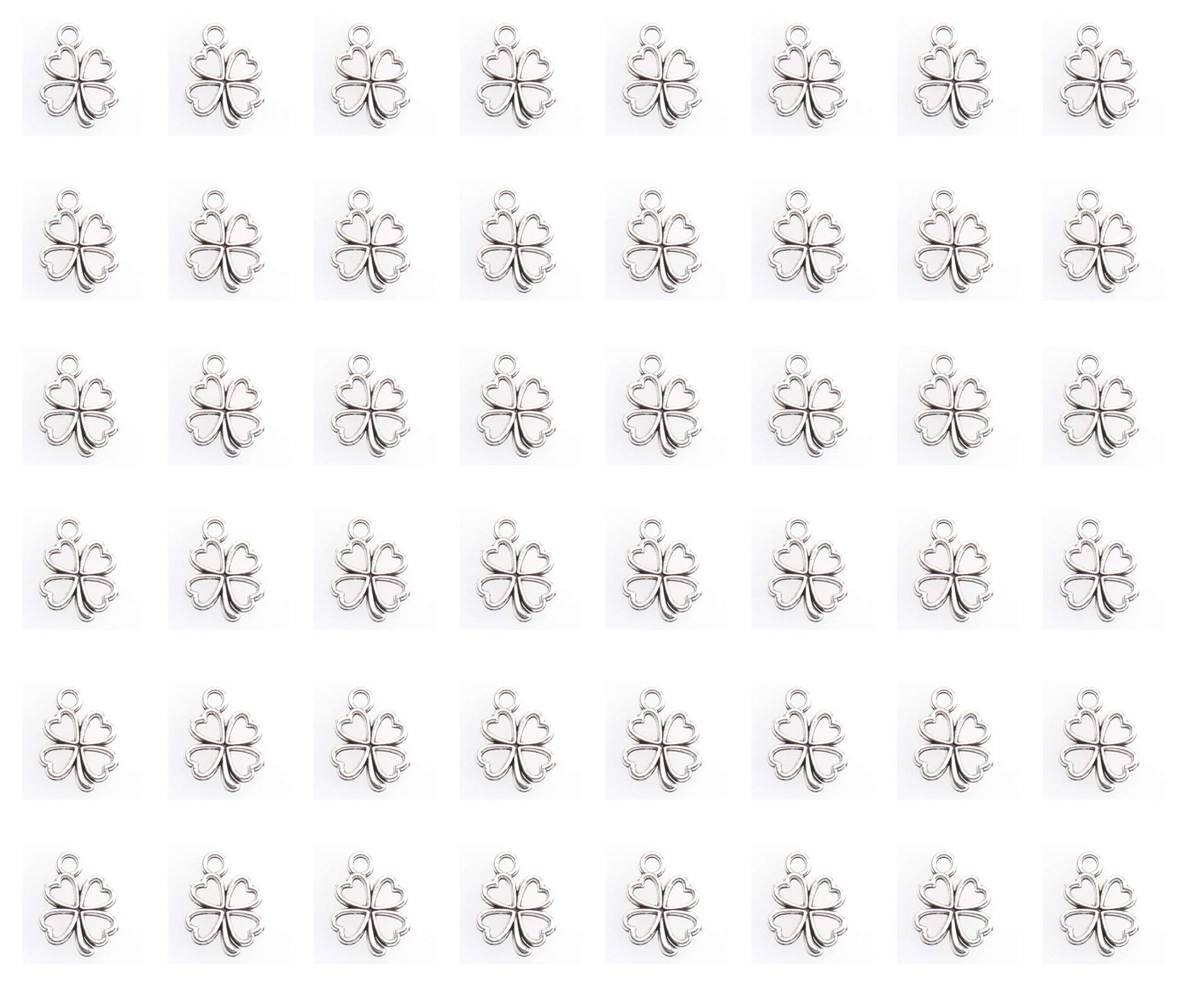50 Pcs Clover Charms Antique Silver Metal Small Vintage Lucky Pendant Accessories for Jewelry Making Finding Supplies Bracelet Necklace Earring Key Ring DIY Craft Scrapbooking Project