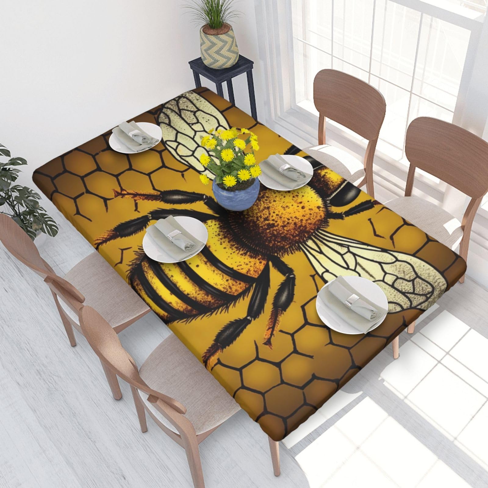 WPKJU Bee Honeybee Printed Tablecloths 4ft Rectangular Table Covers Washable Polyester Decorative Table Cloth for Dining Table Picnic Wedding