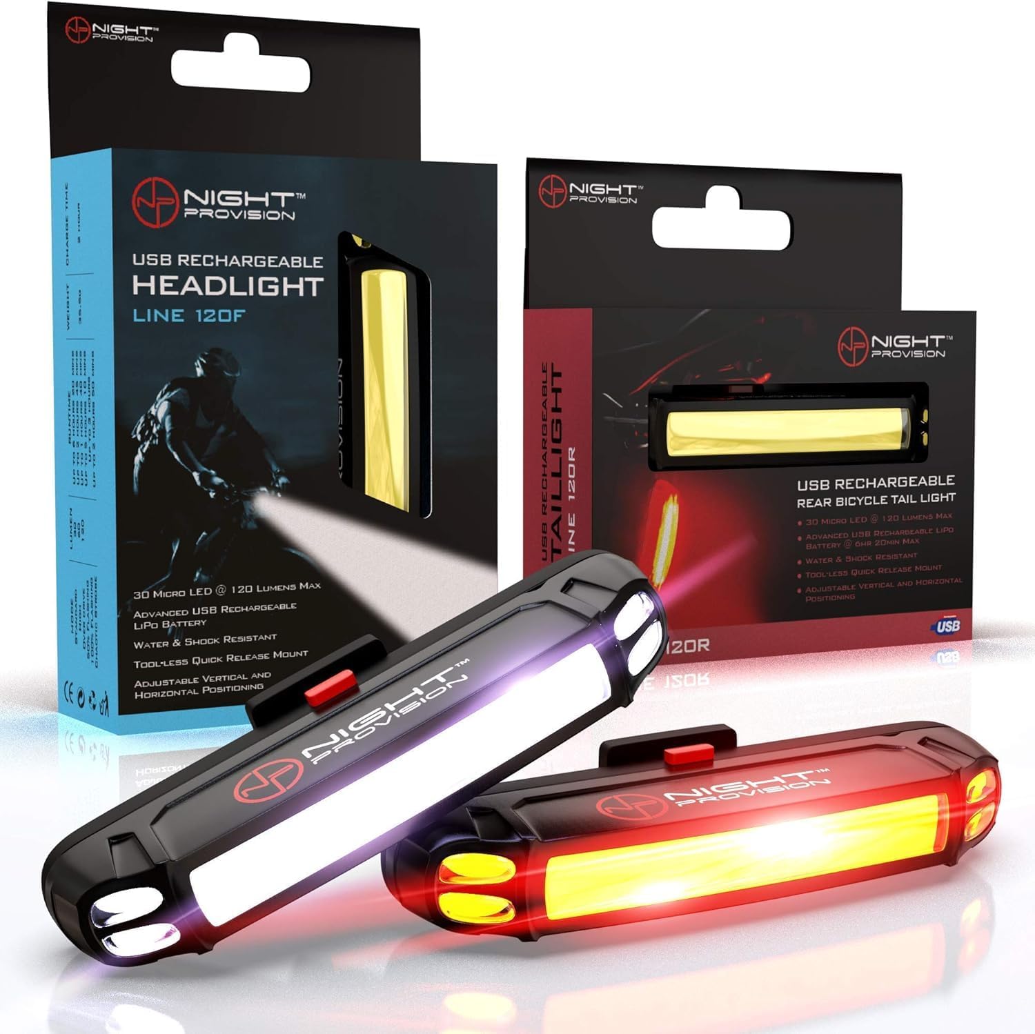 LINE-120 Front or Rear Bike Light USB Rechargeable LED Bicycle Lights Skateboard Longboard Road Mountain Bicycle Flasher Set