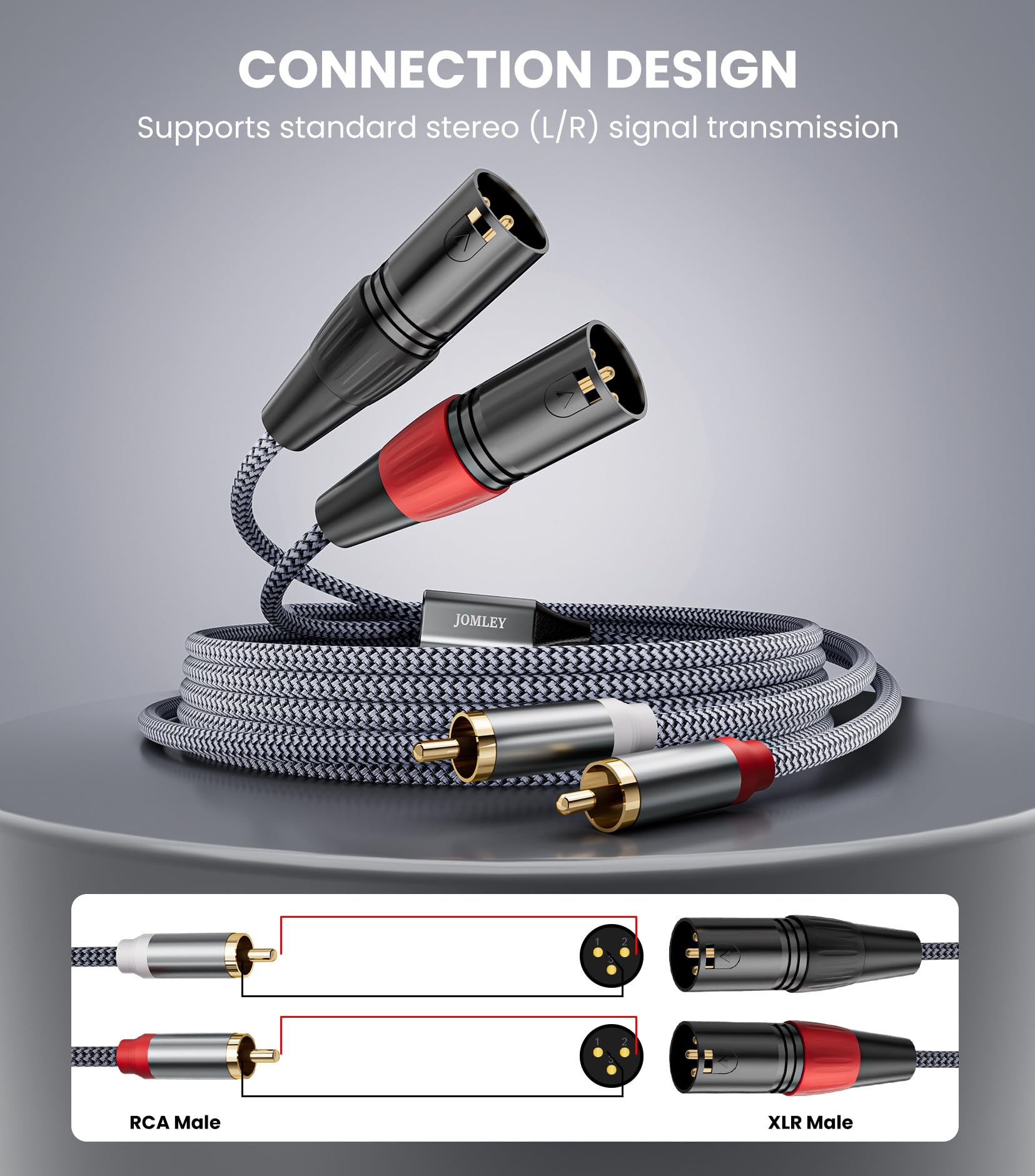 Câble RCA vers XLR, 2 RCA mâles vers 2 XLR mâles, connexion audio stéréo Hi-Fi, câble de microphone – 3 mètres