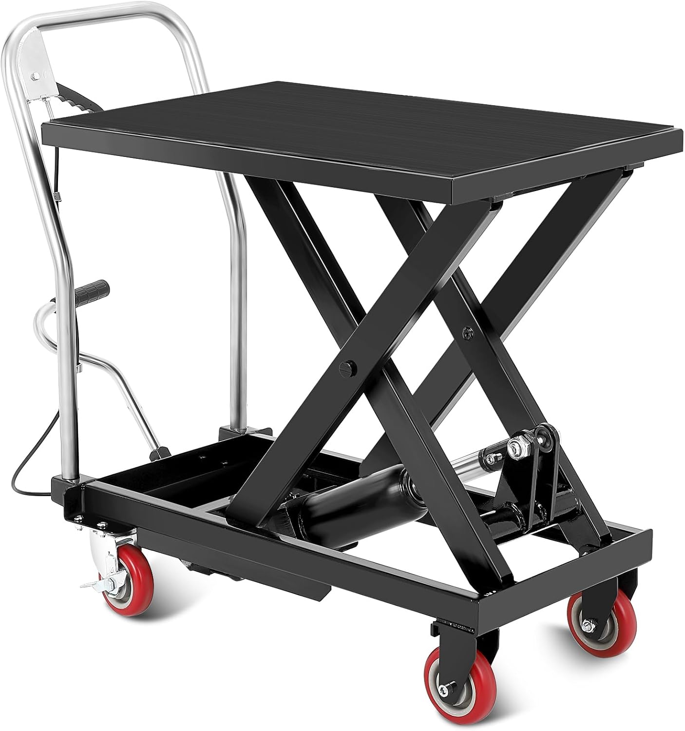 Hydraulic Lift Table Cart, 330 Lbs Capacity 28.5" Lifting Height Single Scissor Lift Table with Anti-Slip Pad & 4 Wheels for Material Handling & Transportation in Warehouse, Workshop, Black 330lbs-single