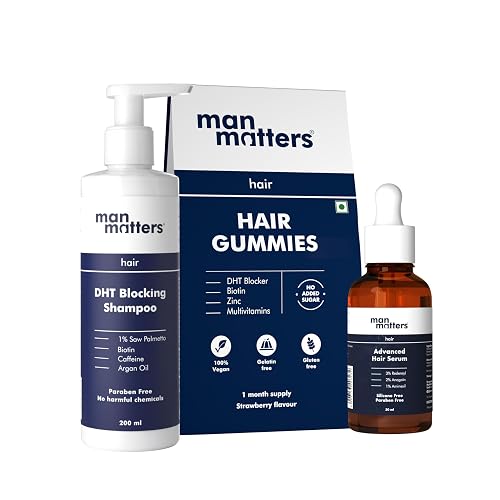 Man Matters Advanced Hair Serum (30ml), DHT-blocking Anti Hairfall Shampoo (200ml) & Biotin Gummies Combo | Reduces Thinning | Strengthens & Nourishes Hair | Formulated for Men | Pack of 3