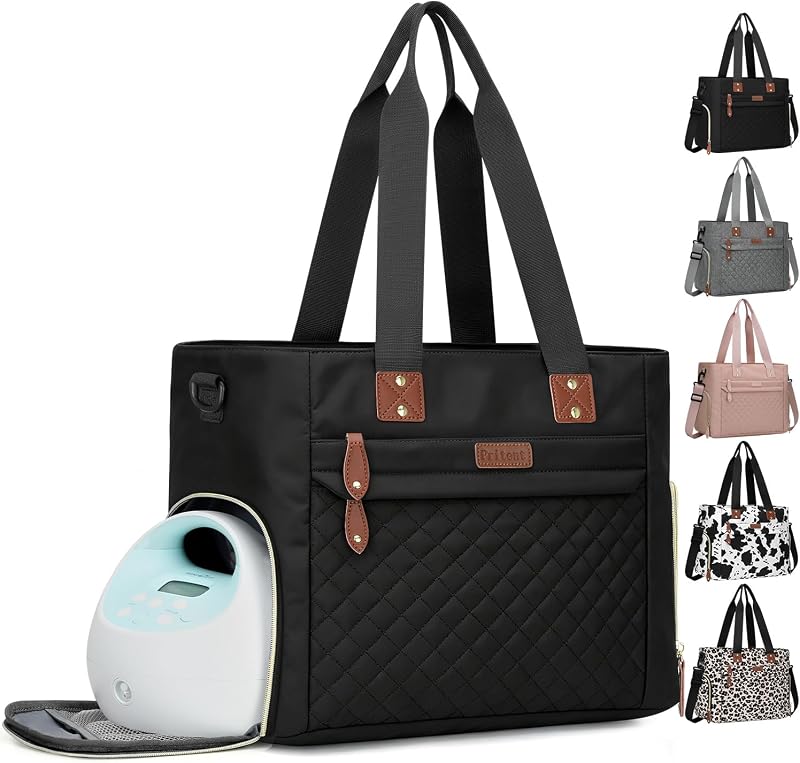 Baby Diaper Bag Tote,Waterproof Maternity Breast Pump Bags for Mom | Mommy Maternity Bag with 14'' Laptop Sleeve,Waterproof, Travel Baby Bag for Boys & Girls, Hospital Labor and Delivery(Black)