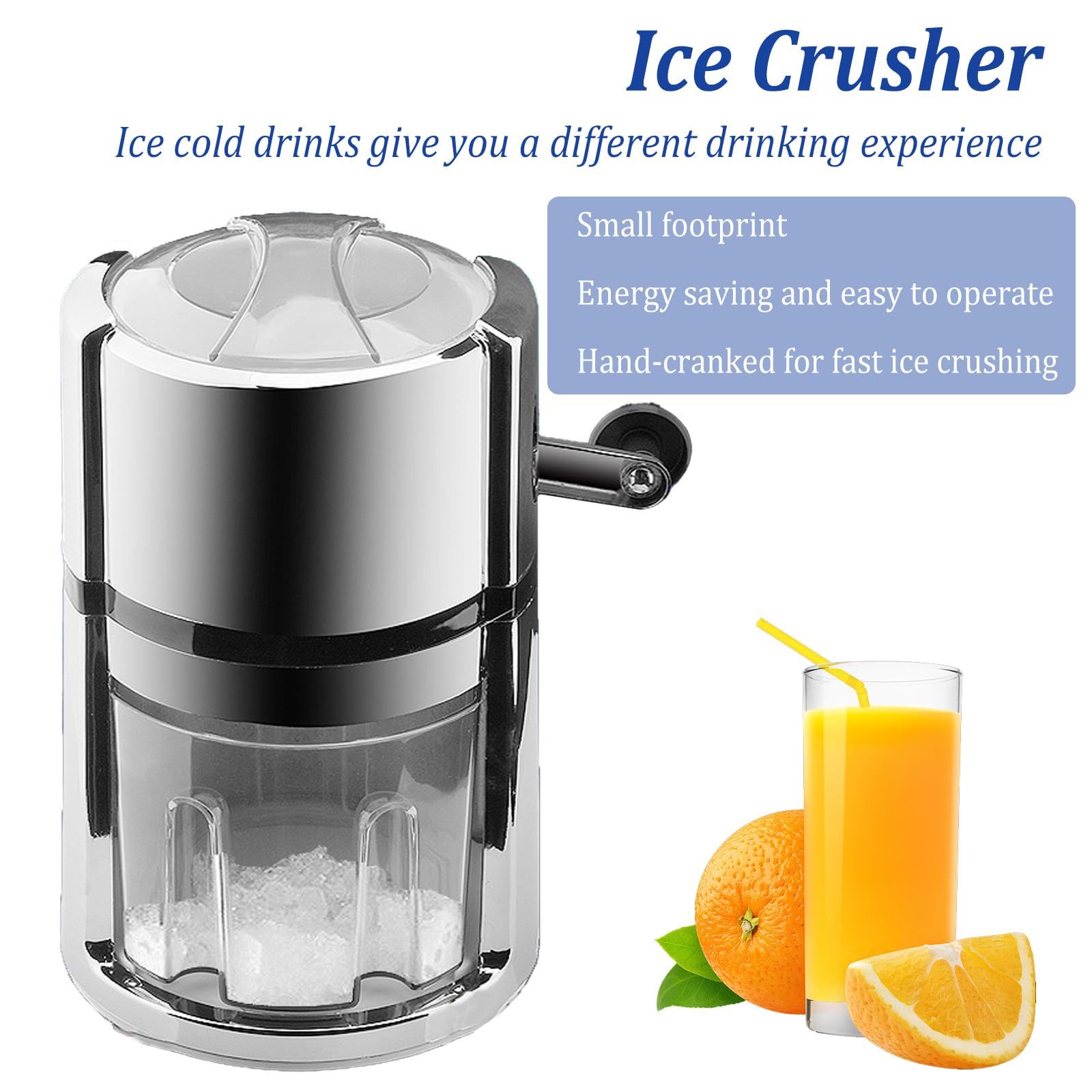 Broyeur à glace manuel en acier inoxydable - Broyeur à glace portable avec pelle à glace - Broyeur à glace pour smoothies, cocktails - Conserve la fraîcheur - Capacité : 1,1 l