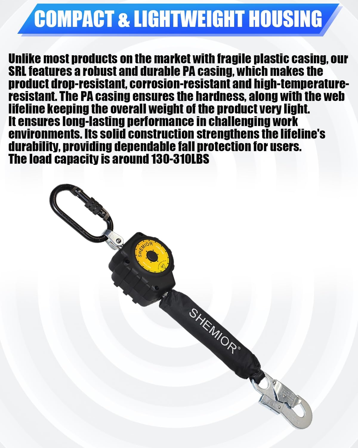 6FT Self Retracting Lifeline, Swivel Top Lightweight Housing Shemior Web SRL ANSI Self Retractable Safety Lanyard, Fall Arrest Protection Gear for Roofing Construction,Snap Hook