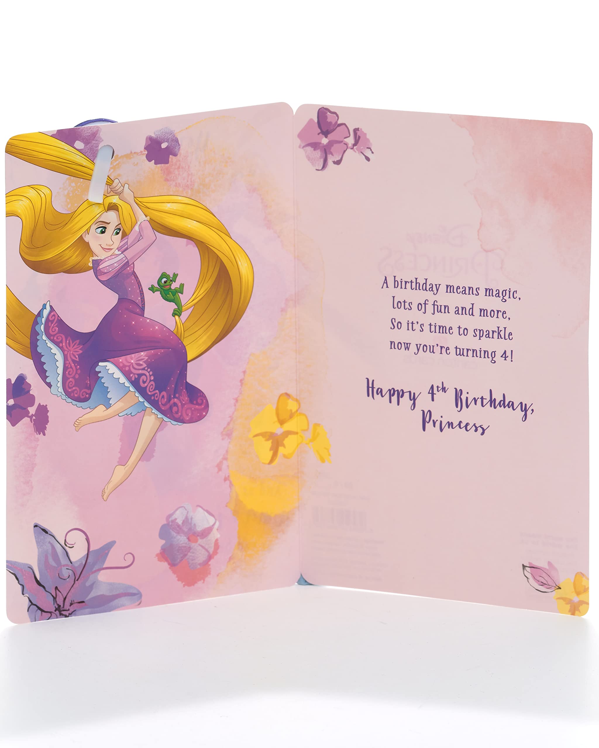 UK Greetings | Disney 4th Birthday Card For Her/Girl | Happy Birthday Gifts | Her, Girls, Women | Princess Design With Rapunzel, Jasmine & Belle | With Envelope | 143 x 216 mm