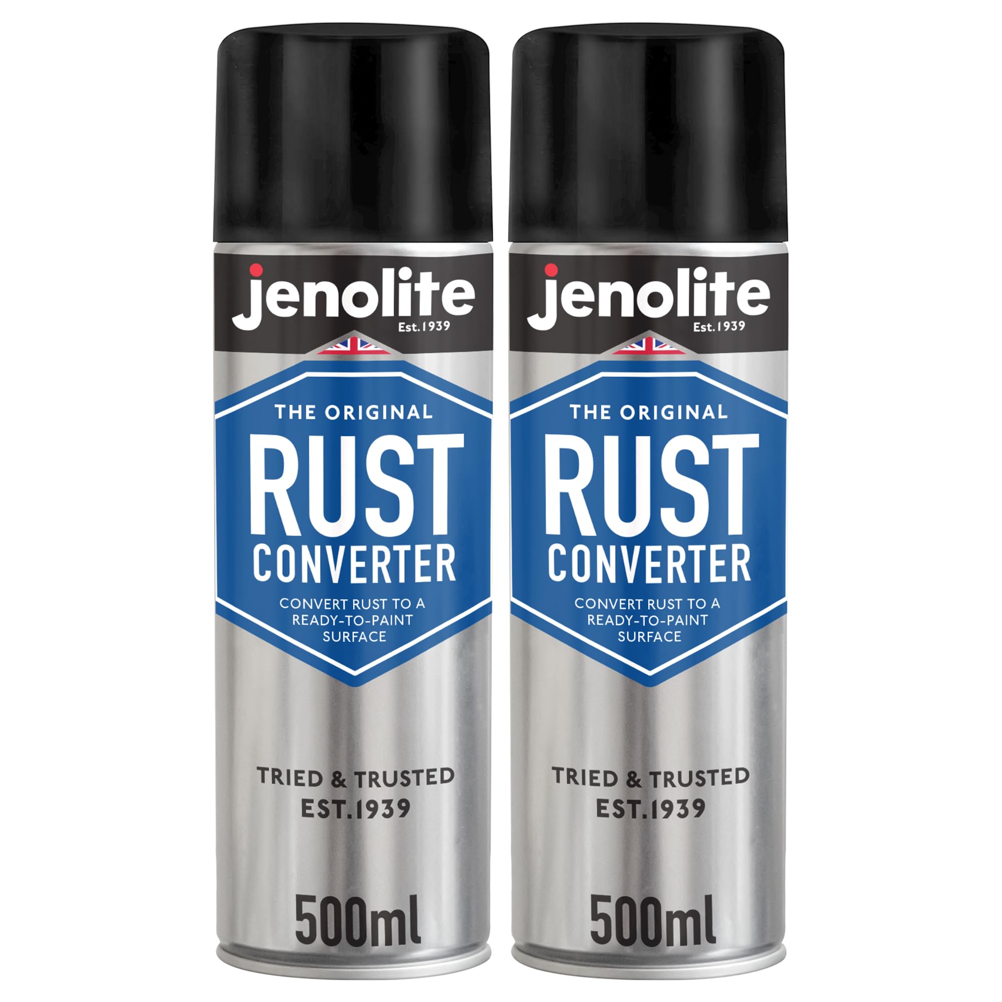 Jenolite Black Rust Converter Spray | 2 X 500Ml | Fast-Acting Epoxy Based Rust Treatment & Inhibitor For Metal | Converts Corrosion Into A Stable, Ready-To-Paint Surface