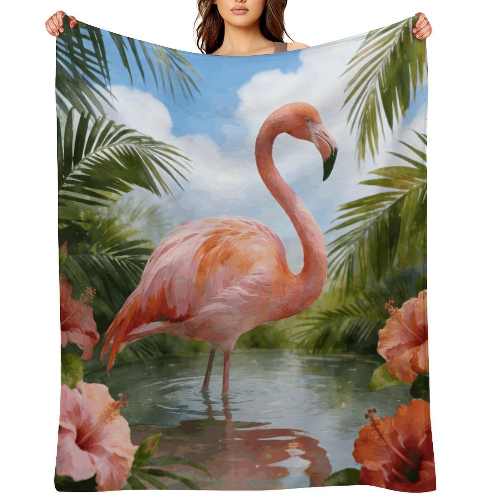 Watercolor Tropical Flamingo Throw Blanket for Couch and Bed Super Soft Warm Lightweight Throw Blankets Cozy Fuzzy Flannel Blanket Personalized Decorative Blankets for Sofa Decor 30"x40"