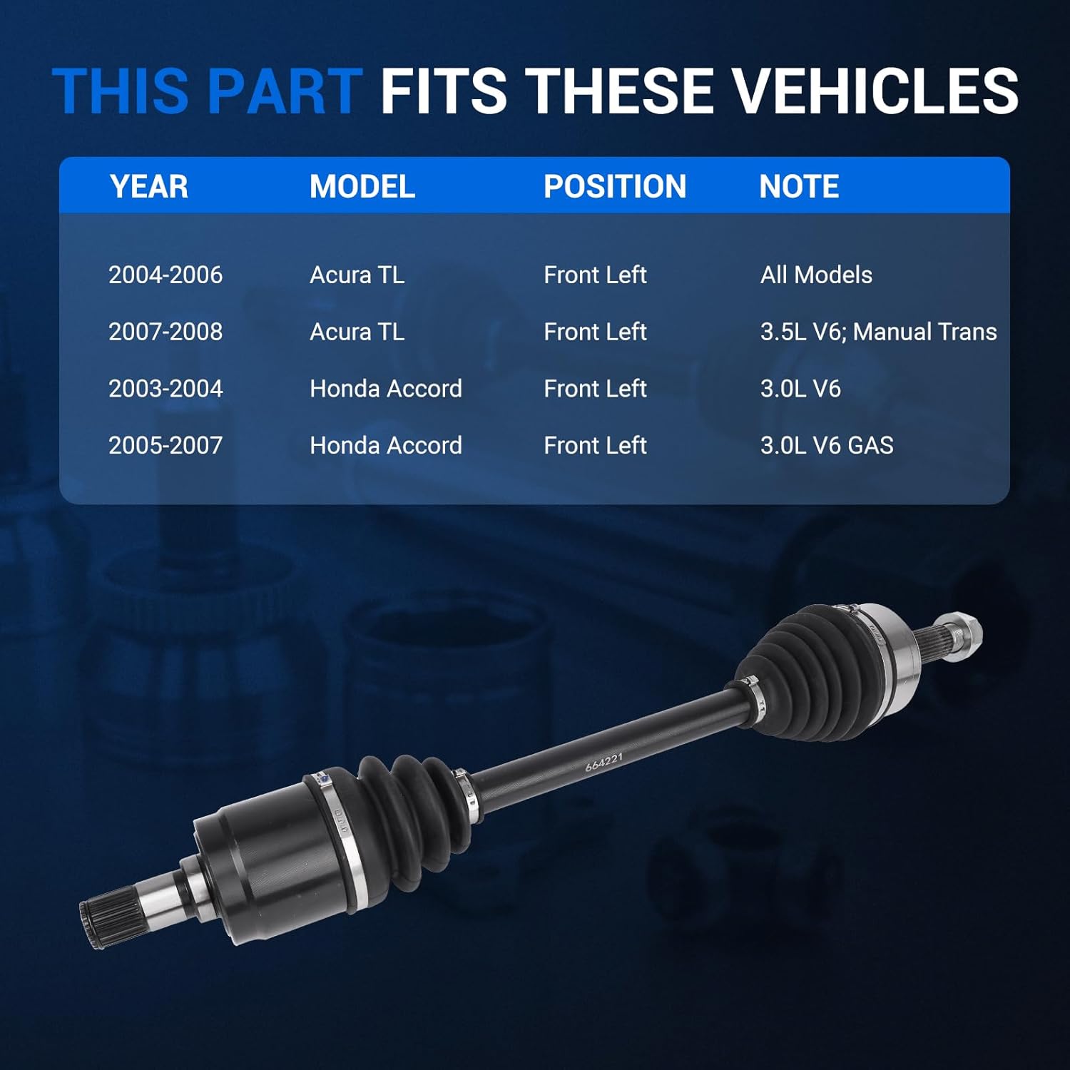 Autoround 664221 CV Axle Shaft Assembly Compatible with Honda Accord 2003-2007 3.0L& Acura TL 2004-2008 3.5L, Front Left Driver Side, Replace# 44306SDBA00, 44306SDPA00