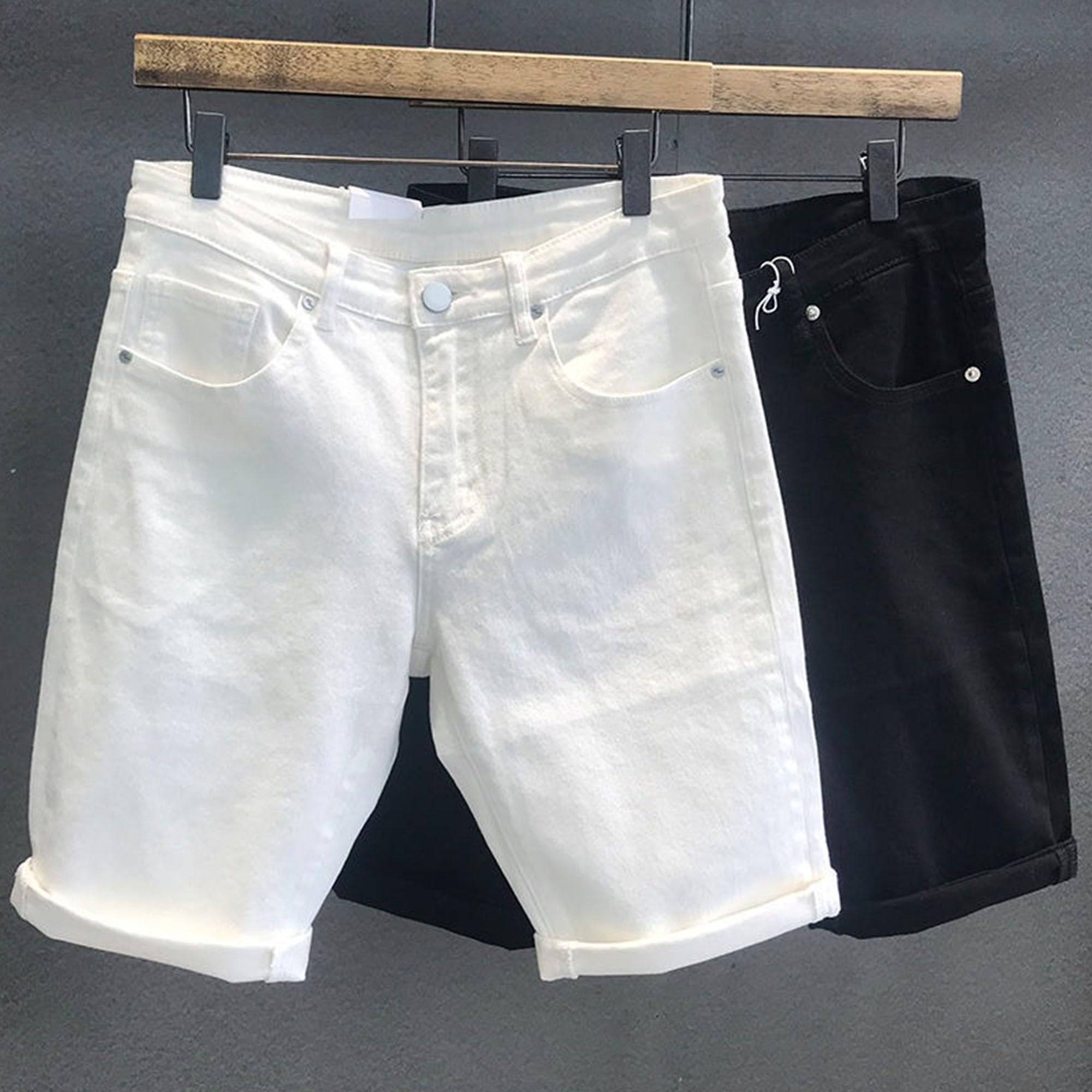 Short droit pour homme avec ourlet resserré, taille mi-haute, style décontracté